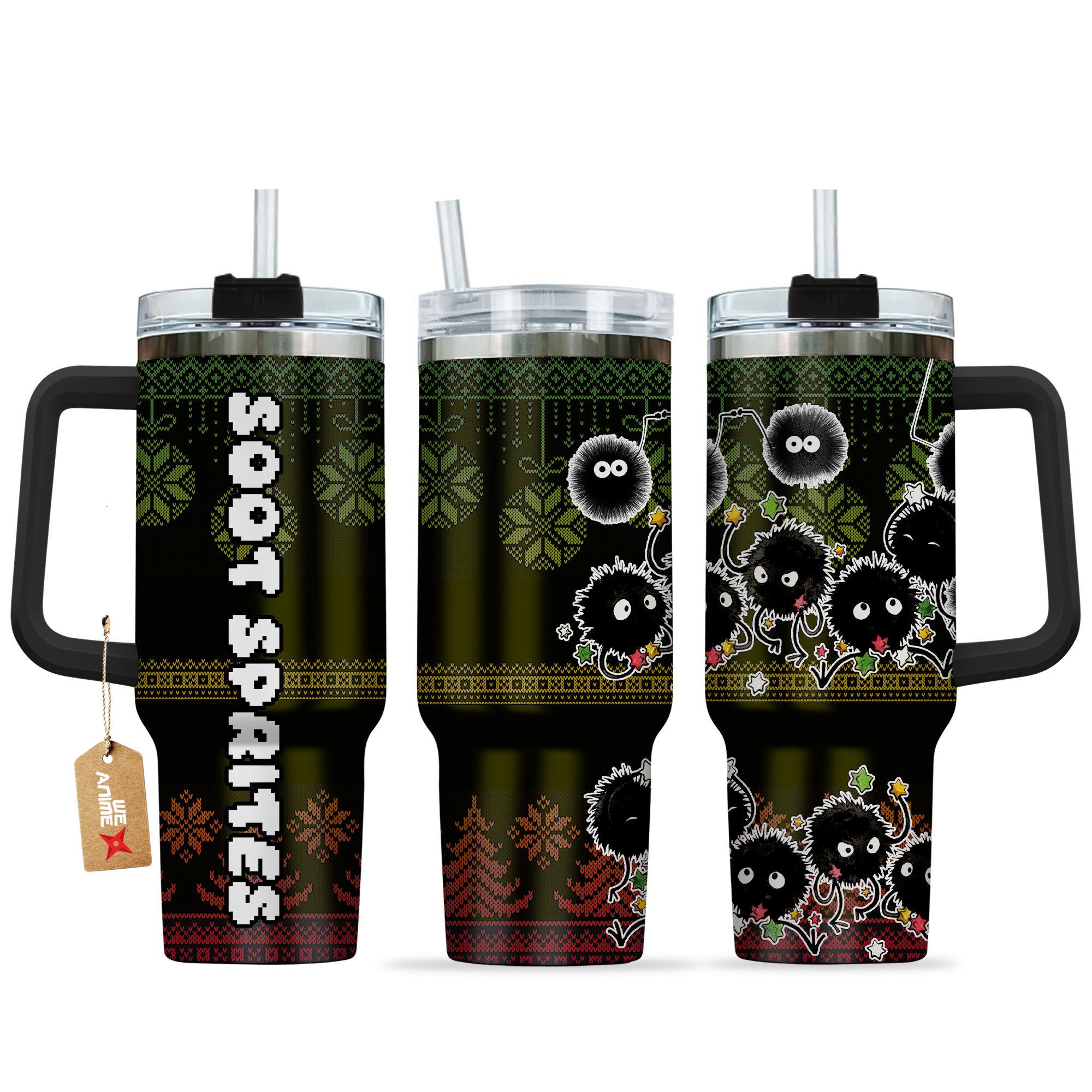Hydratemerch Soot Sprites Anime Custom Stanley Quencher 40oz Stainless Steel Tumbler With Handle