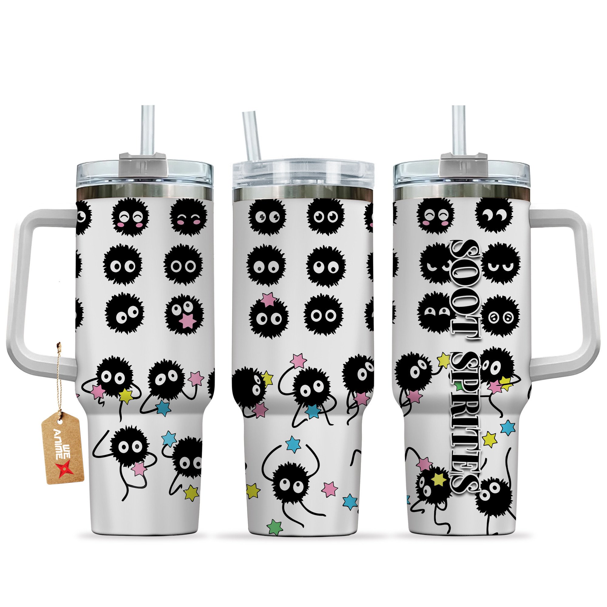 Hydratemerch Soot Sprites Anime Custom Stanley Quencher 40oz Stainless Steel Tumbler With Handle