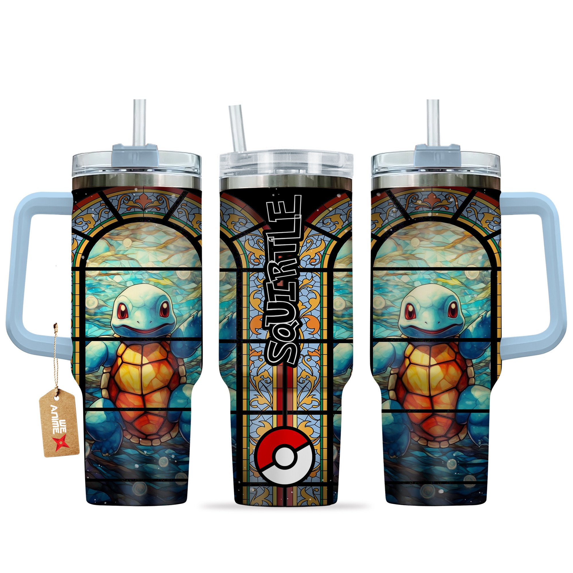 Hydratemerch Squirtle Pokemon Anime Custom Stanley Quencher 40oz Stainless Steel Tumbler With Handle