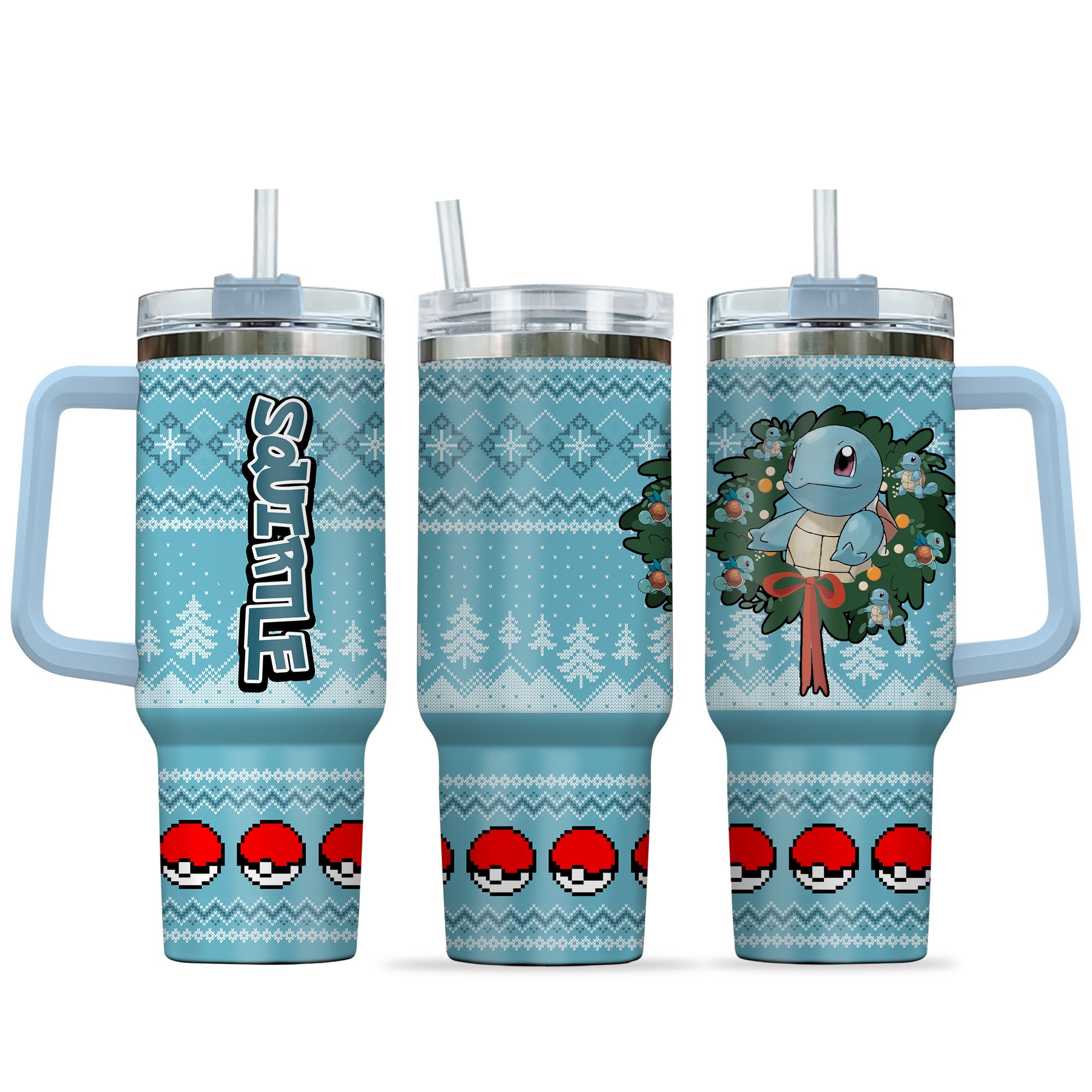 Hydratemerch Squirtle Pokemon Anime Custom Stanley Quencher 40oz Stainless Steel Tumbler With Handle