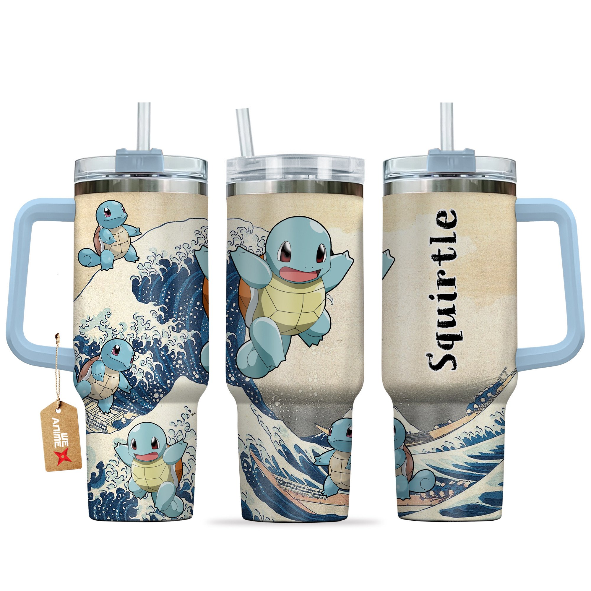 Hydratemerch Squirtle Pokemon Anime Custom Stanley Quencher 40oz Stainless Steel Tumbler With Handle
