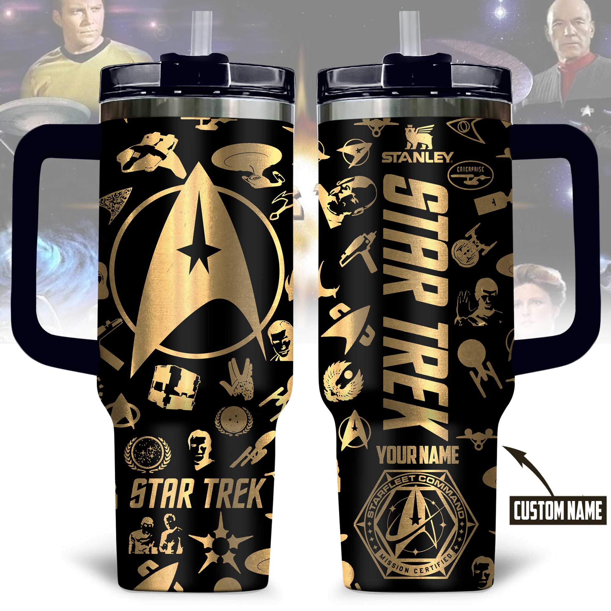 Hydratemerch Star Trek Movies Custom Stanley Quencher 40oz Stainless Steel Tumbler With Handle