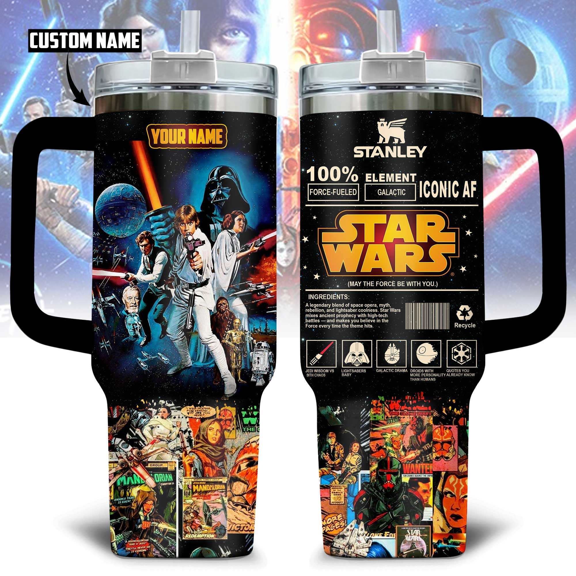 Hydratemerch Star Wars Movies Custom Stanley Quencher 40oz Stainless Steel Tumbler With Handle