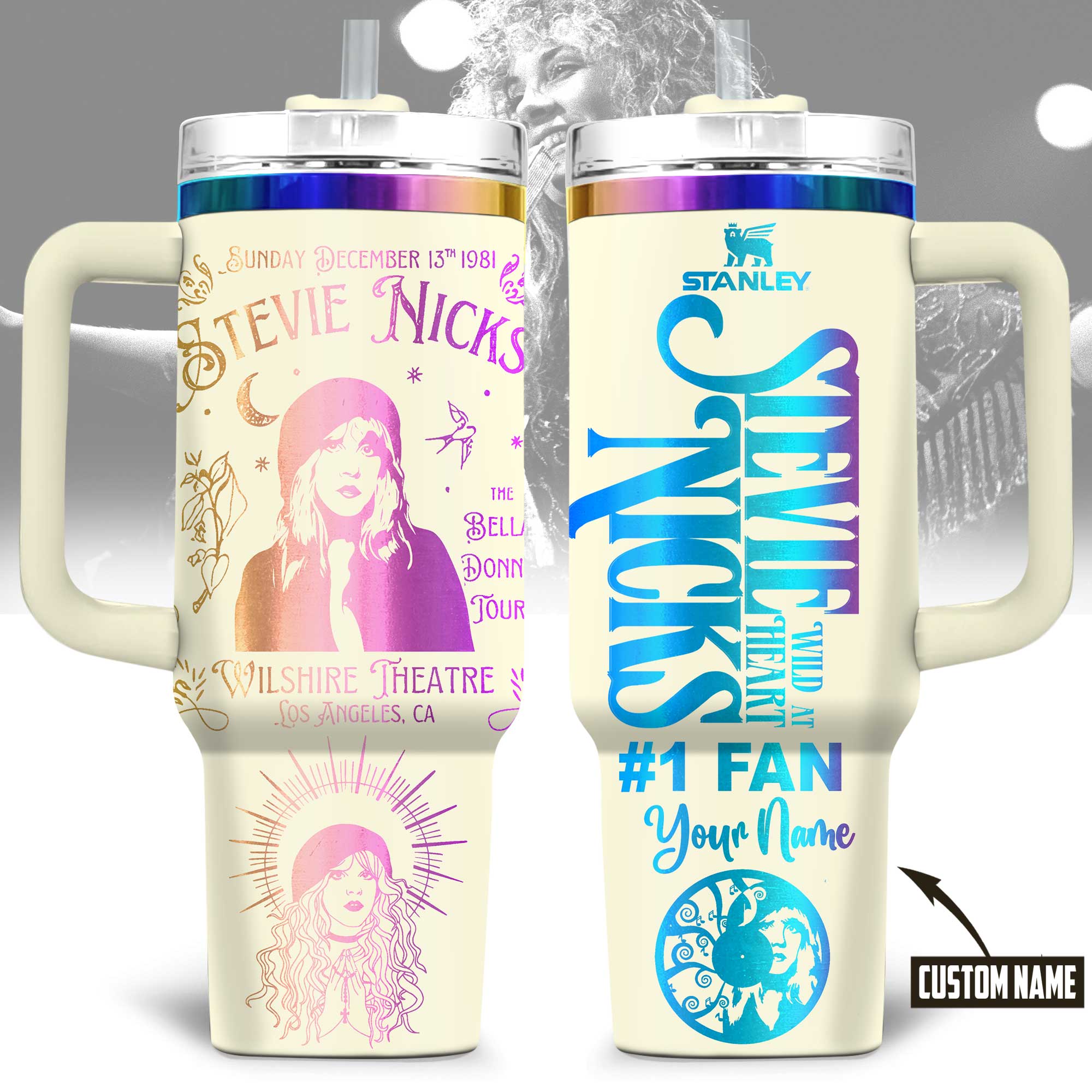 Hydratemerch Stevie Nicks Music Custom Stanley Quencher 40oz Stainless Steel Tumbler With Handle