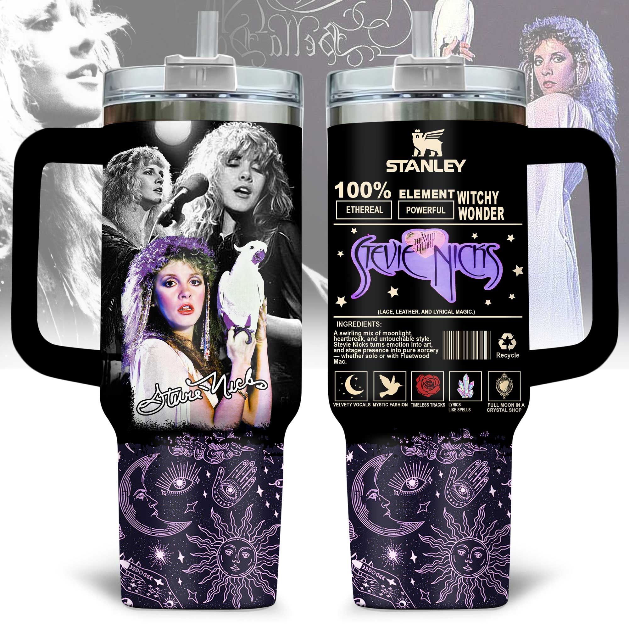 Hydratemerch Stevie Nicks Music Custom Stanley Quencher 40oz Stainless Steel Tumbler With Handle