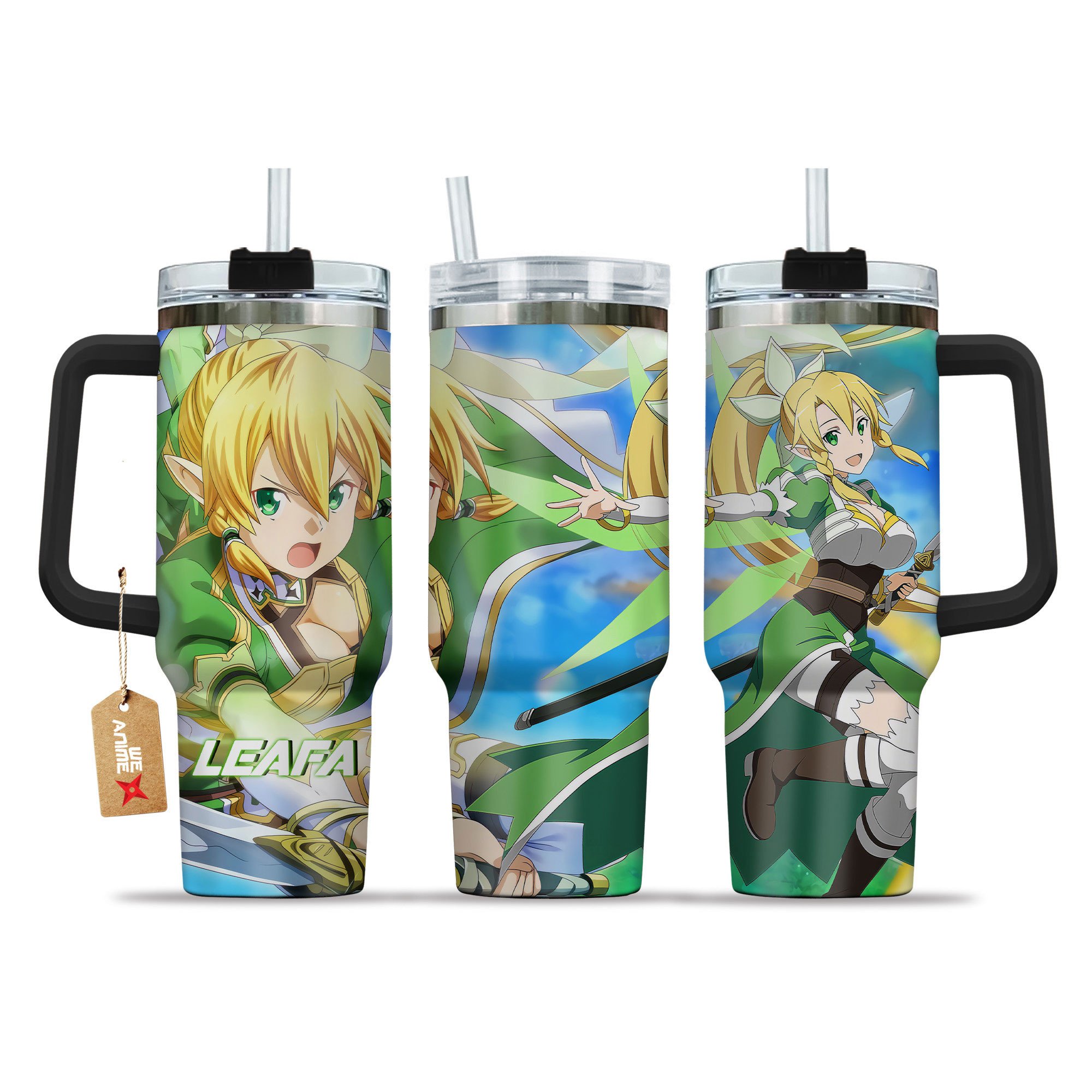 Hydratemerch Suguha Kirigaya (Leafa) Sword Art Online Anime Custom Stanley Quencher 40oz Stainless Steel Tumbler With Handle
