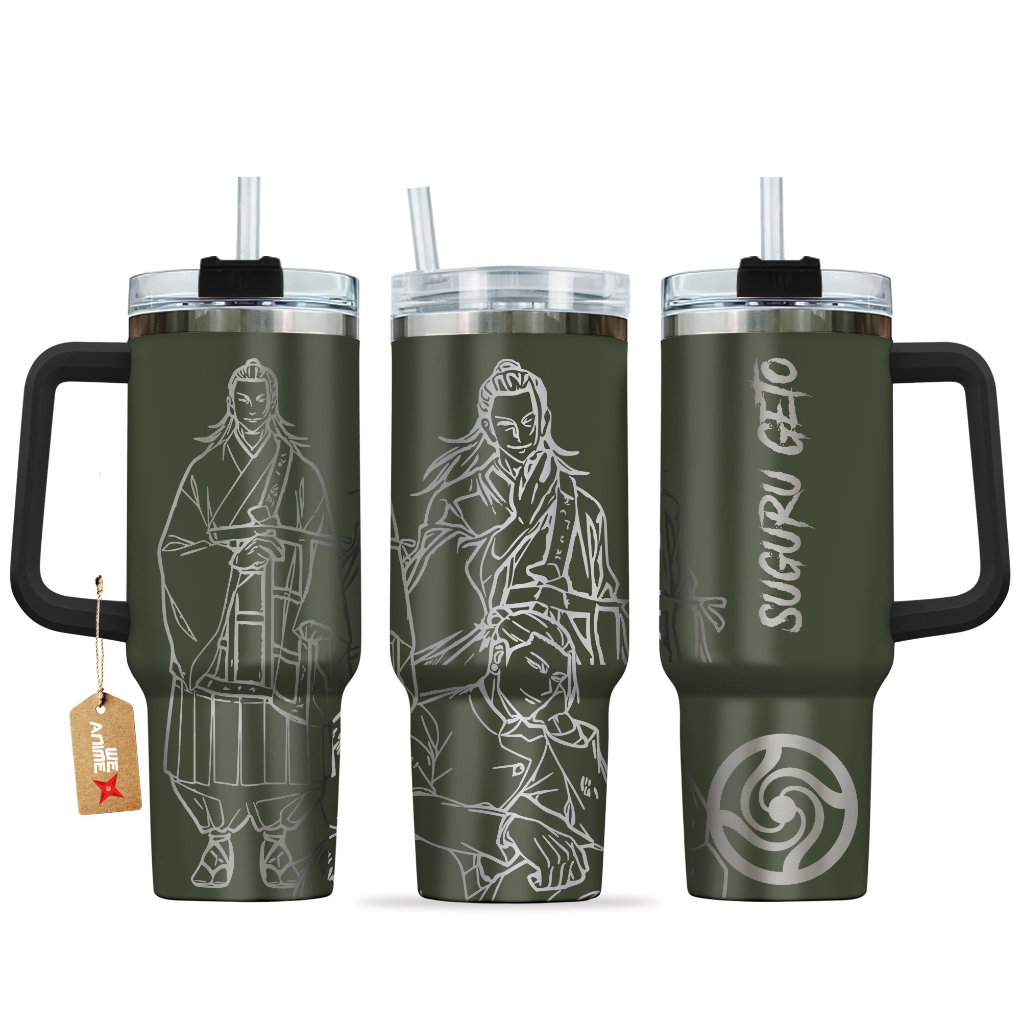 Hydratemerch Suguru Geto Jujutsu Kaisen Anime Custom Stanley Quencher 40oz Stainless Steel Tumbler With Handle