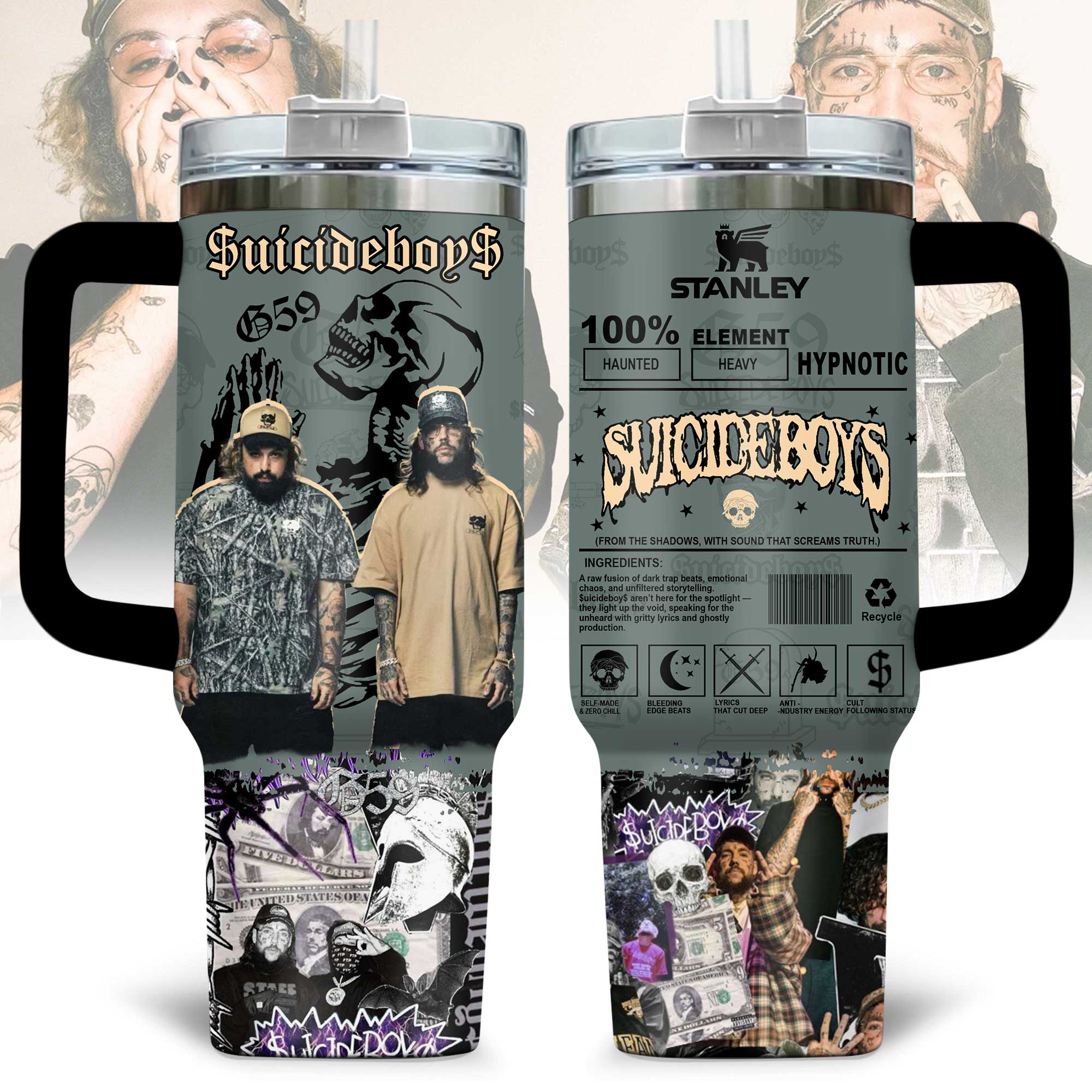 Hydratemerch Suicideboys Music Custom Stanley Quencher 40oz Stainless Steel Tumbler With Handle