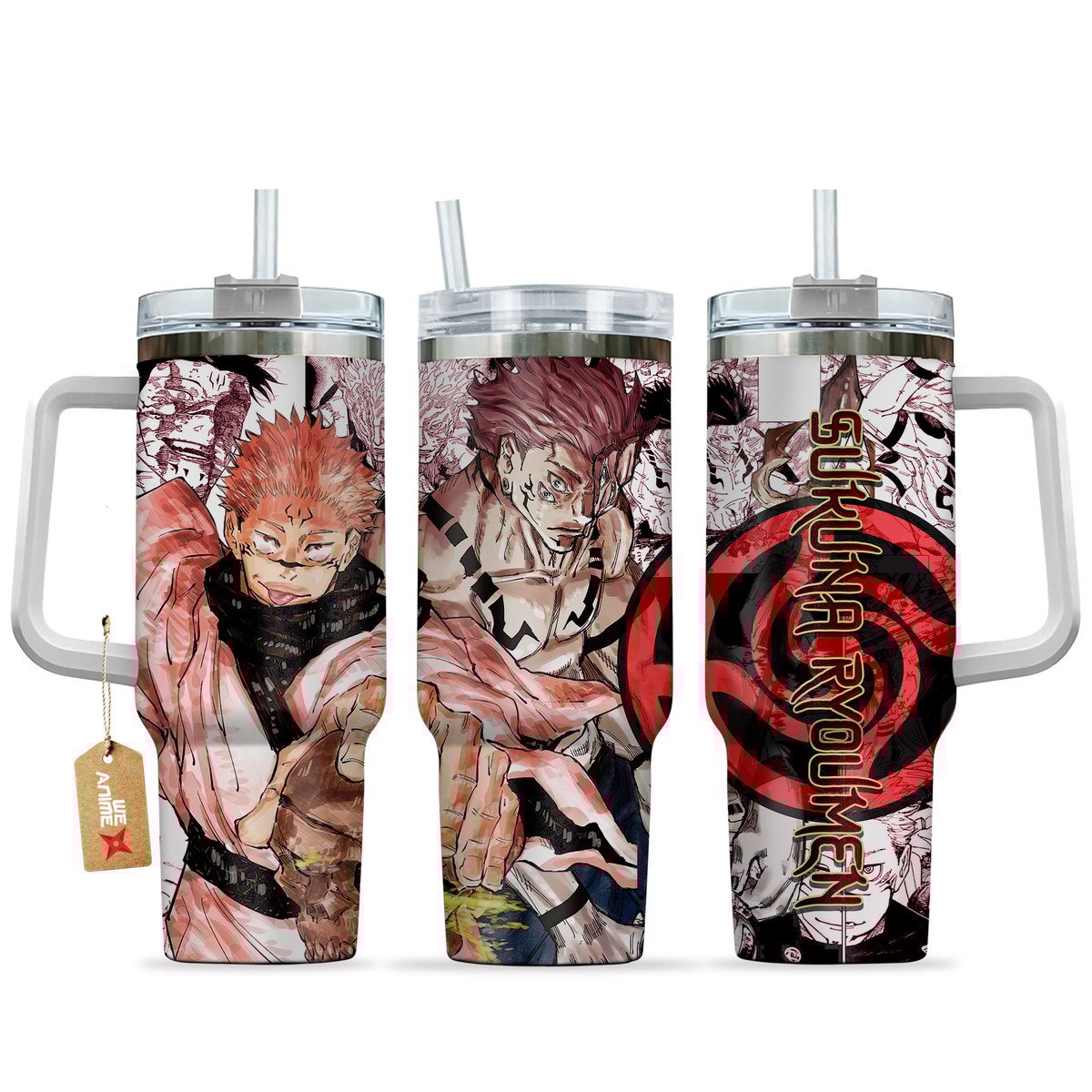 Hydratemerch Sukuna Ryomen Jujutsu Kaisen Anime Custom Stanley Quencher 40oz Stainless Steel Tumbler With Handle