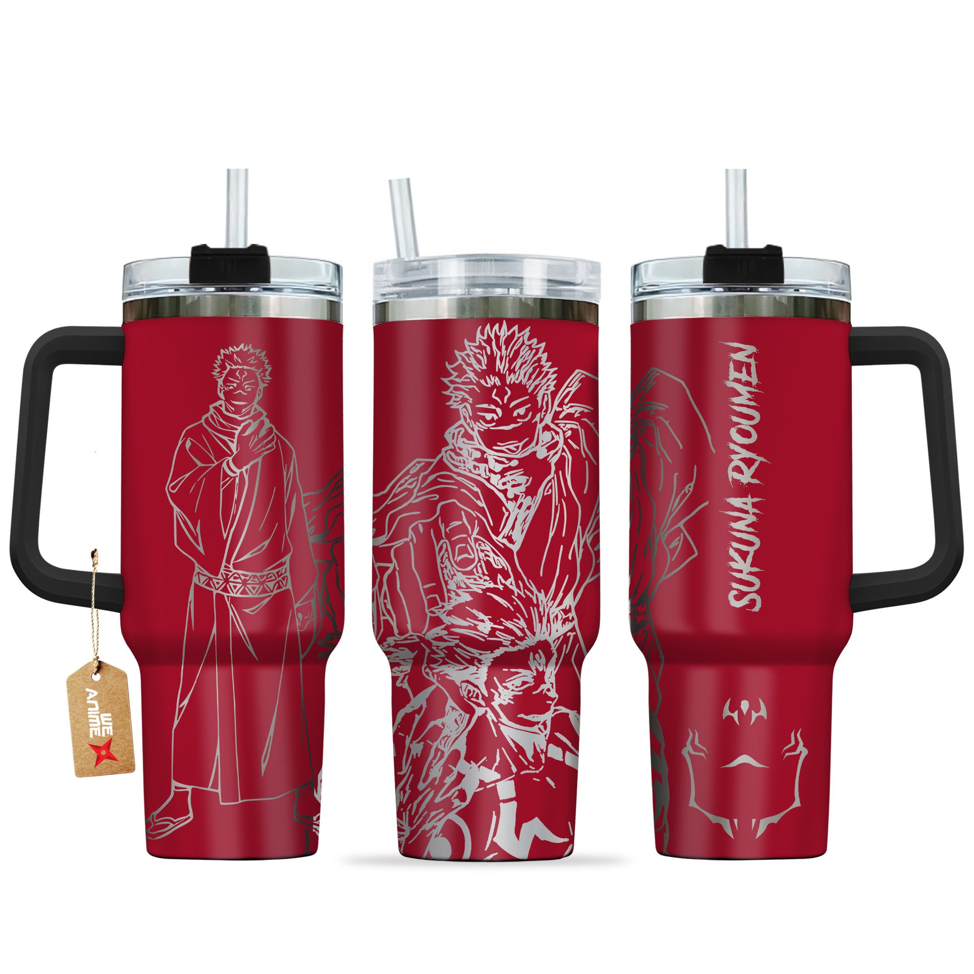 Hydratemerch Sukuna Ryomen Jujutsu Kaisen Anime Custom Stanley Quencher 40oz Stainless Steel Tumbler With Handle