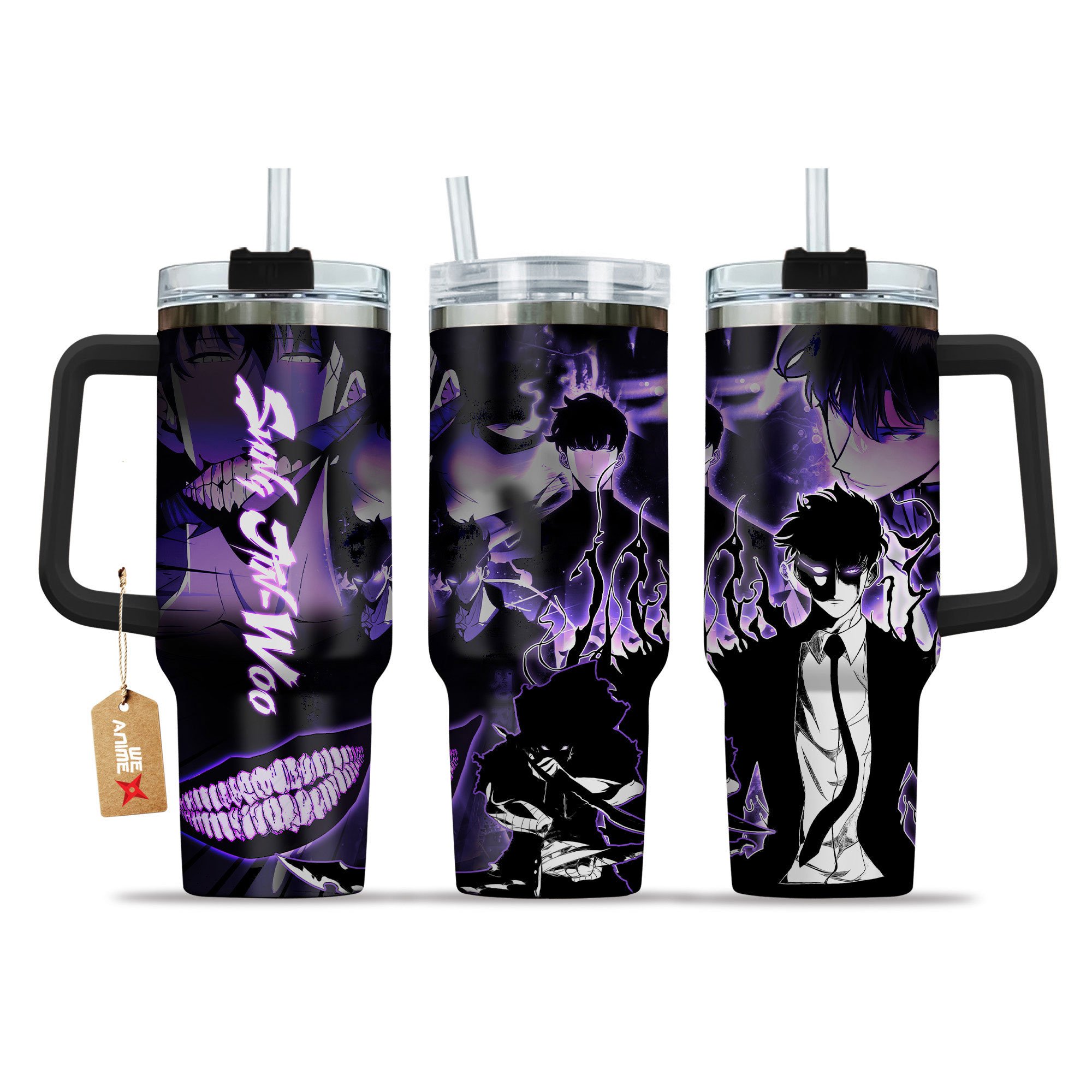 Hydratemerch Sung Jin-Woo Solo Leveling Anime Custom Stanley Quencher 40oz Stainless Steel Tumbler With Handle