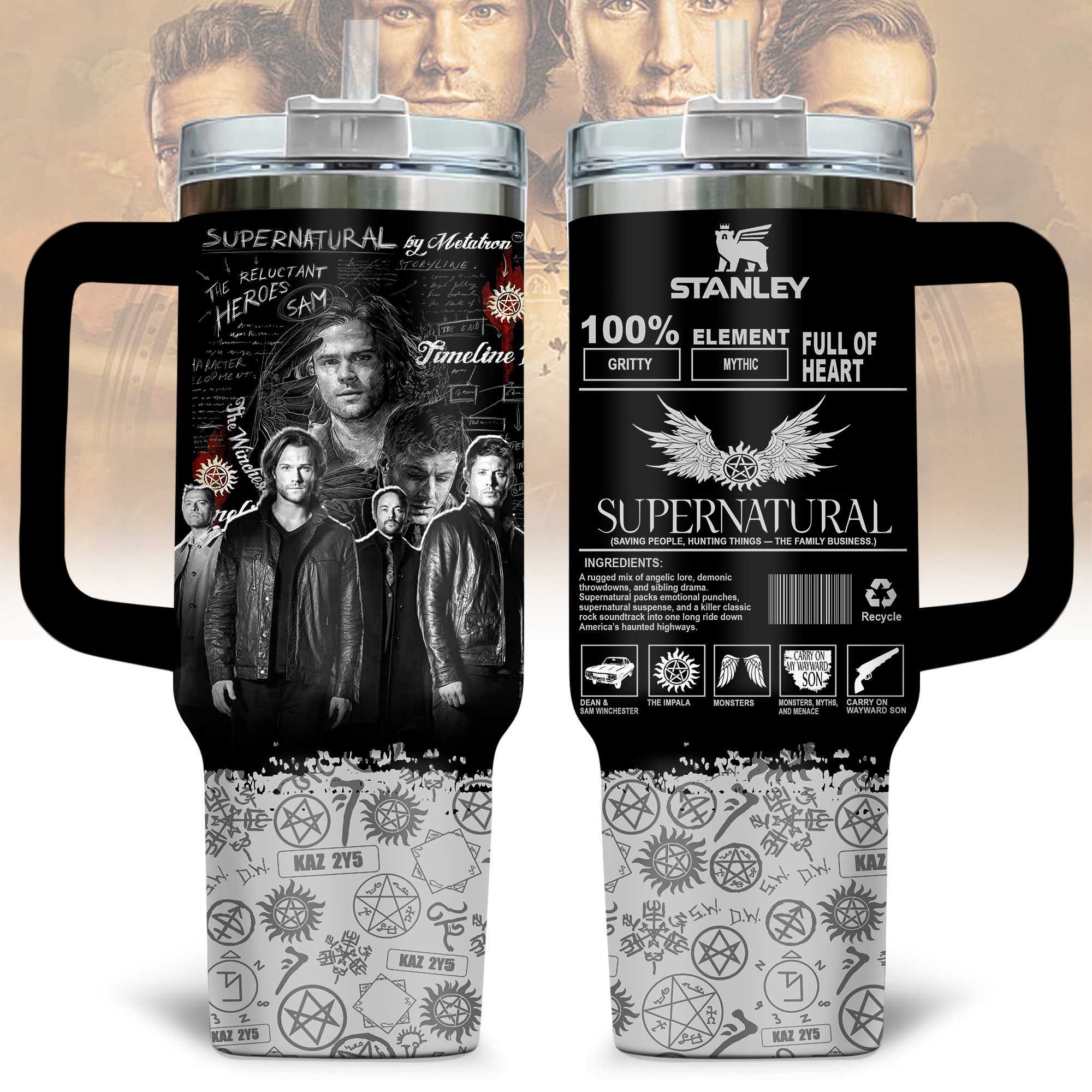 Hydratemerch Supernatural TV Series Custom Stanley Quencher 40oz Stainless Steel Tumbler With Handle