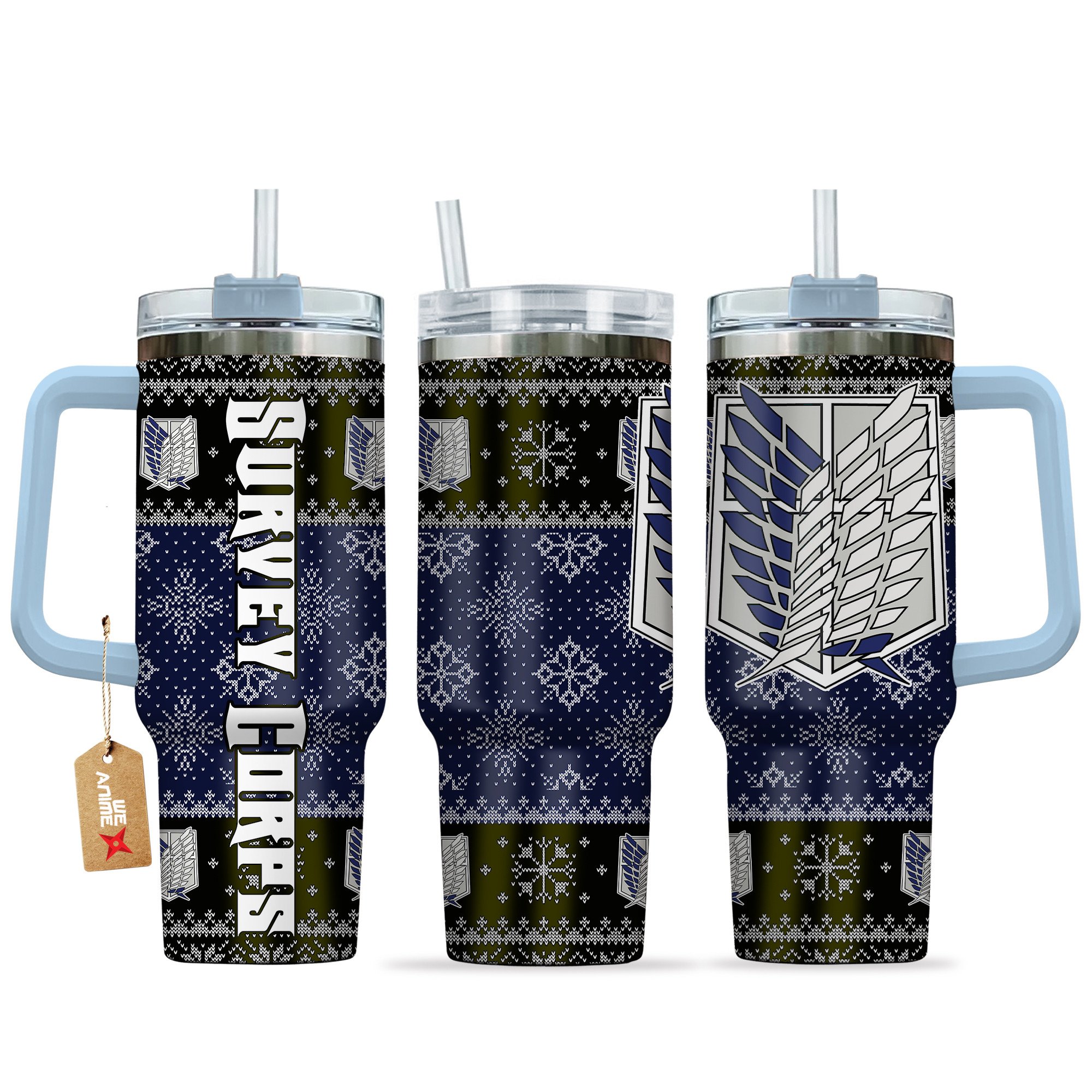 Hydratemerch Survey Corps Attack on Titan Anime Custom Stanley Quencher 40oz Stainless Steel Tumbler With Handle