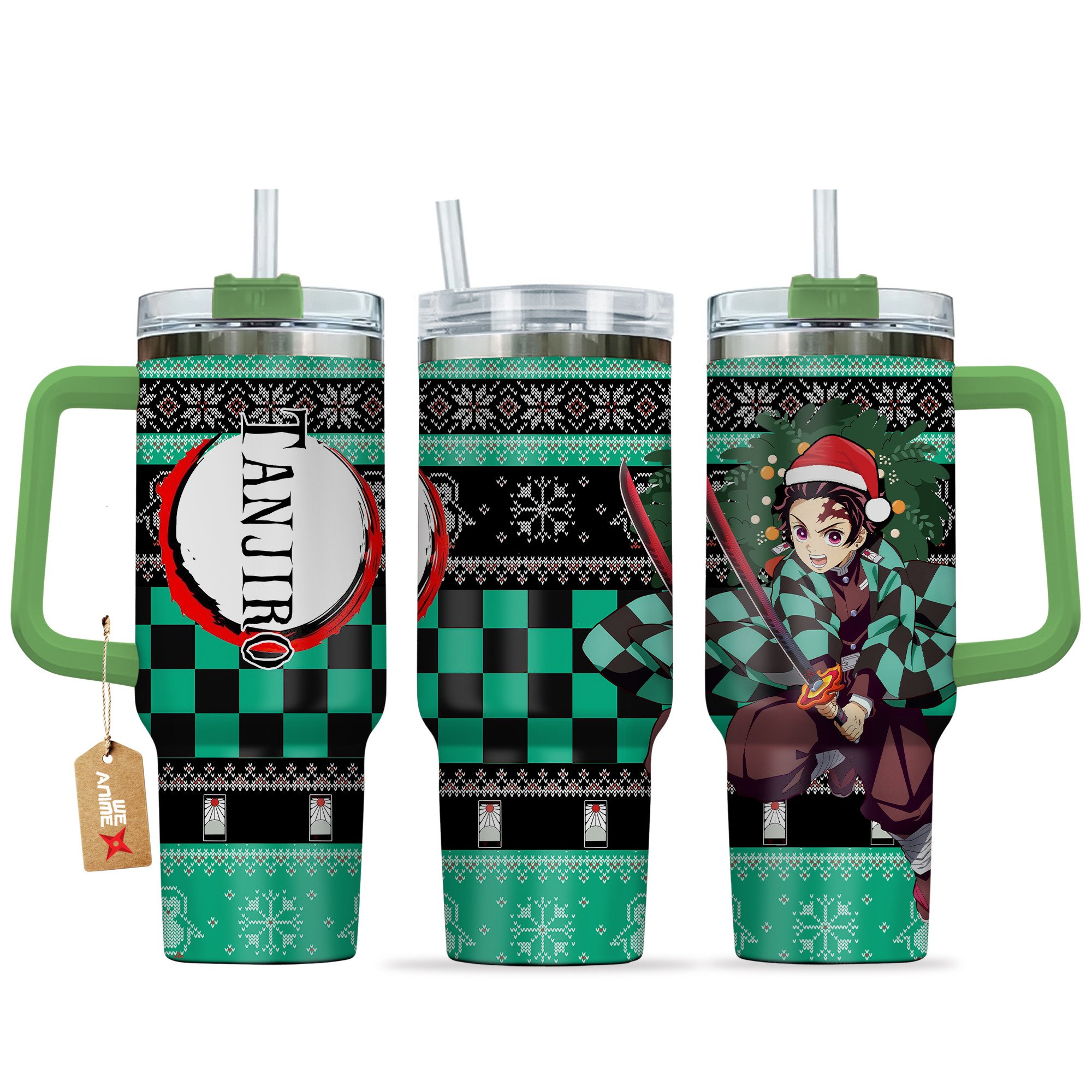 Hydratemerch Tanjiro Kamado Demon Slayer Anime Custom Stanley Quencher 40oz Stainless Steel Tumbler With Handle