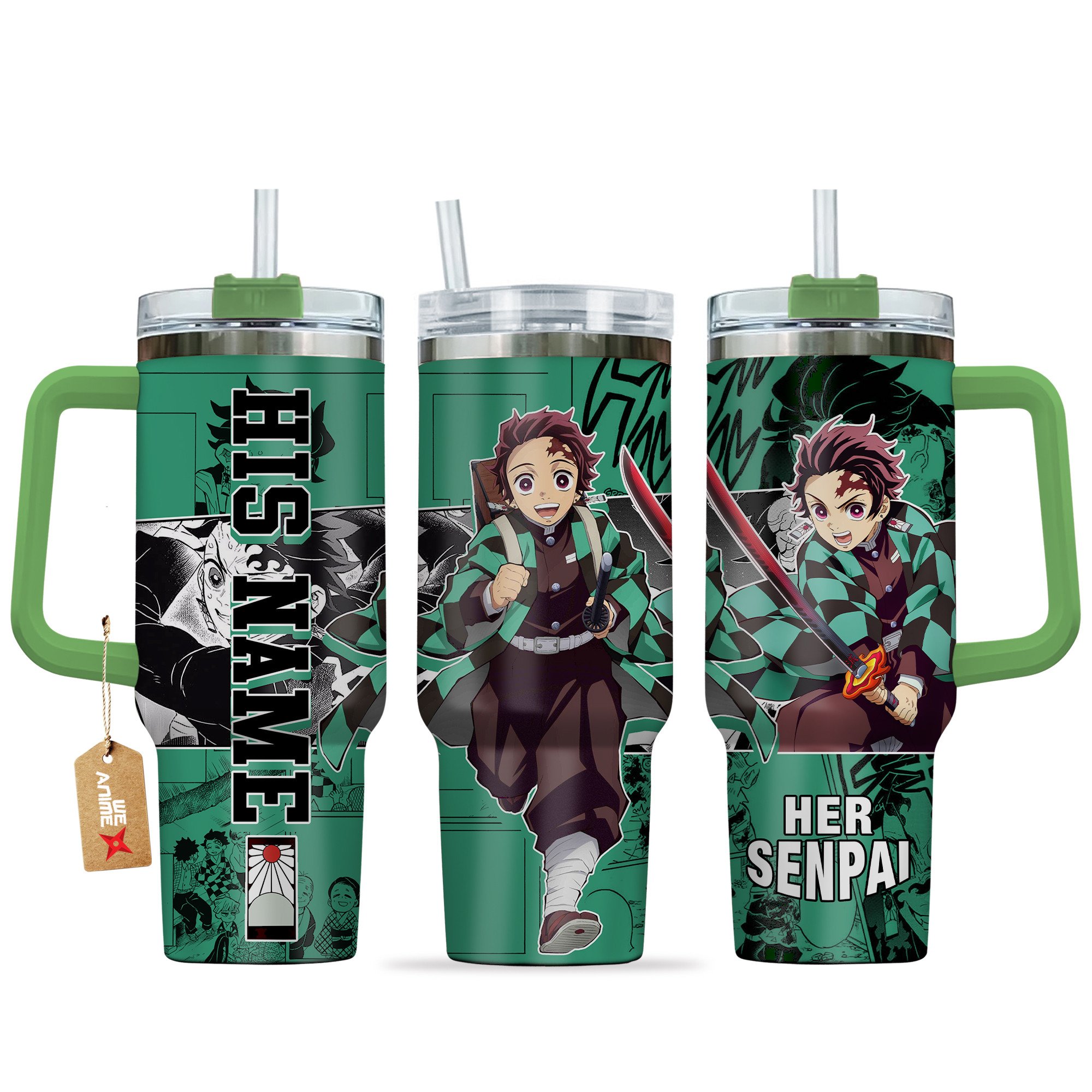 Hydratemerch Tanjiro Kamado Demon Slayer Anime Custom Stanley Quencher 40oz Stainless Steel Tumbler With Handle