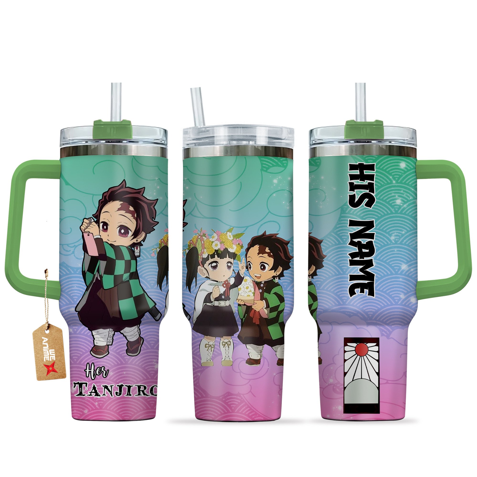 Hydratemerch Tanjiro Kamado Demon Slayer Anime Valentine Custom Stanley Quencher 40oz Stainless Steel Tumbler With Handle