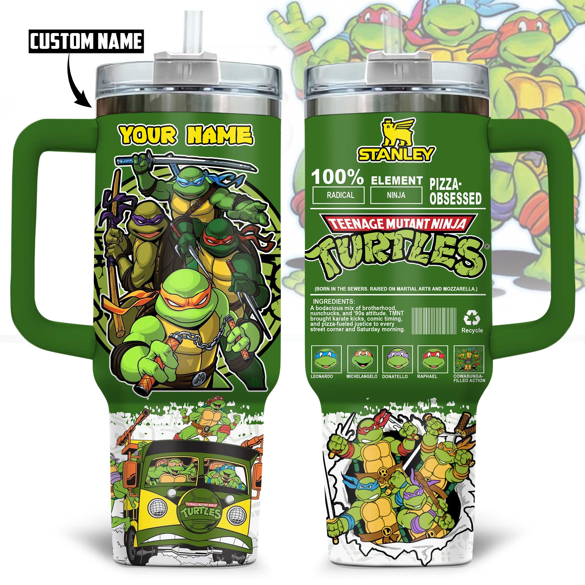 Hydratemerch Teenage Mutant Ninja Turtles Movies Custom Stanley Quencher 40oz Stainless Steel Tumbler With Handle