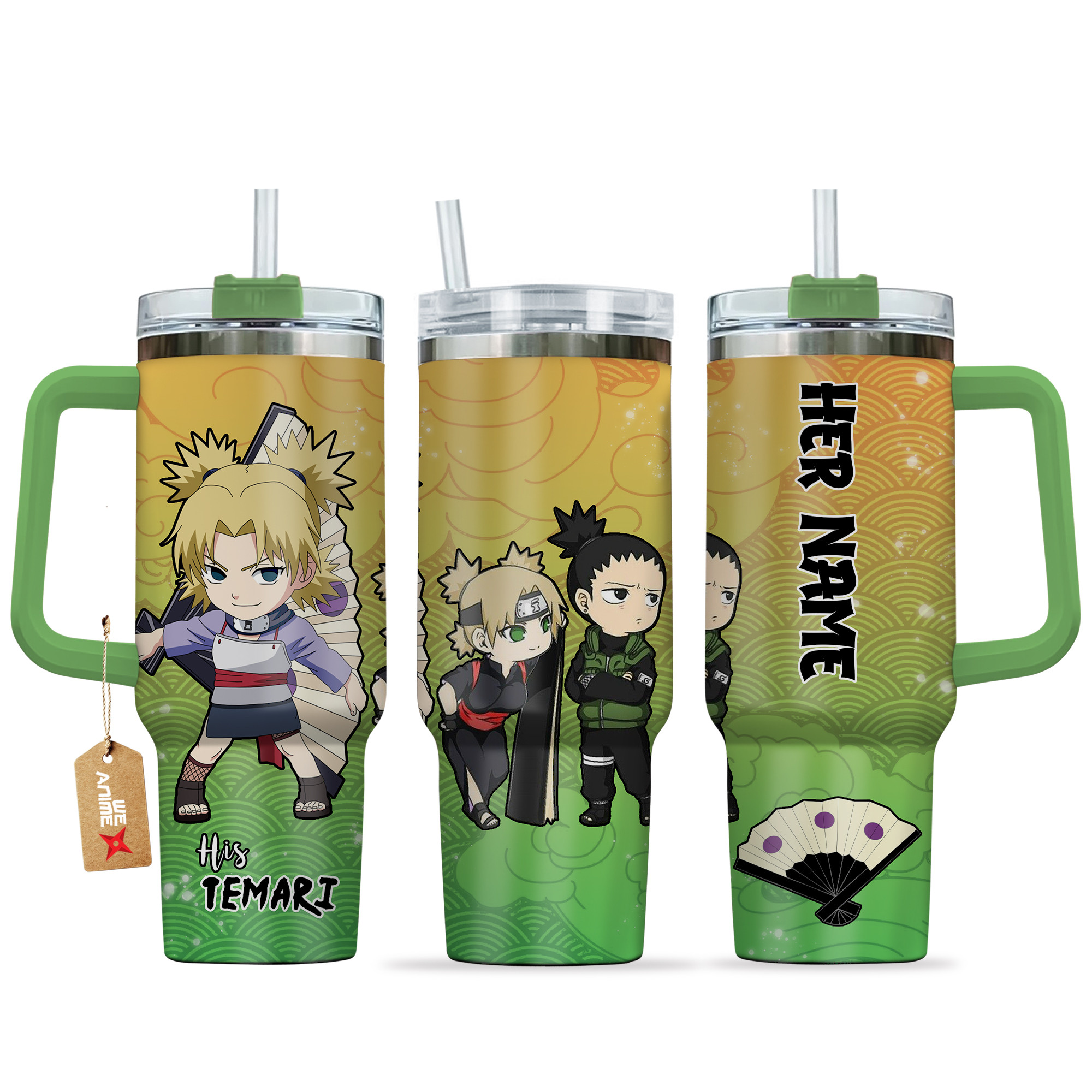 Hydratemerch Temari Naruto Anime Valentine Custom Stanley Quencher 40oz Stainless Steel Tumbler With Handle