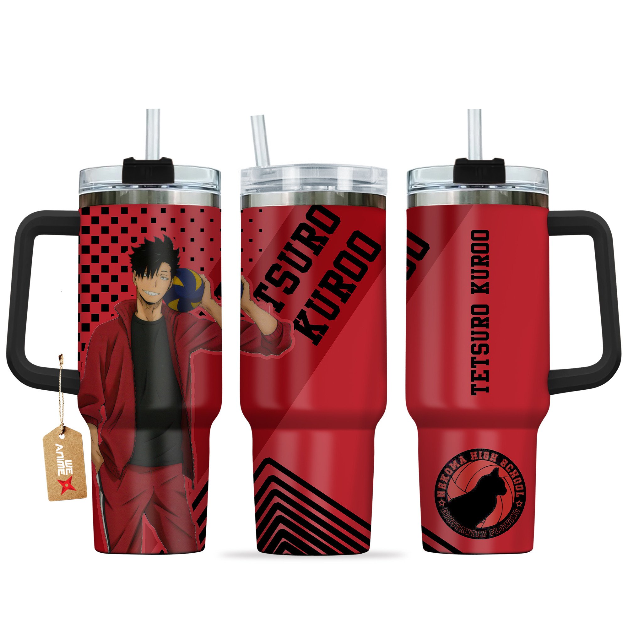 Hydratemerch Tetsuro Kuroo Haikyu!! Anime Custom Stanley Quencher 40oz Stainless Steel Tumbler With Handle