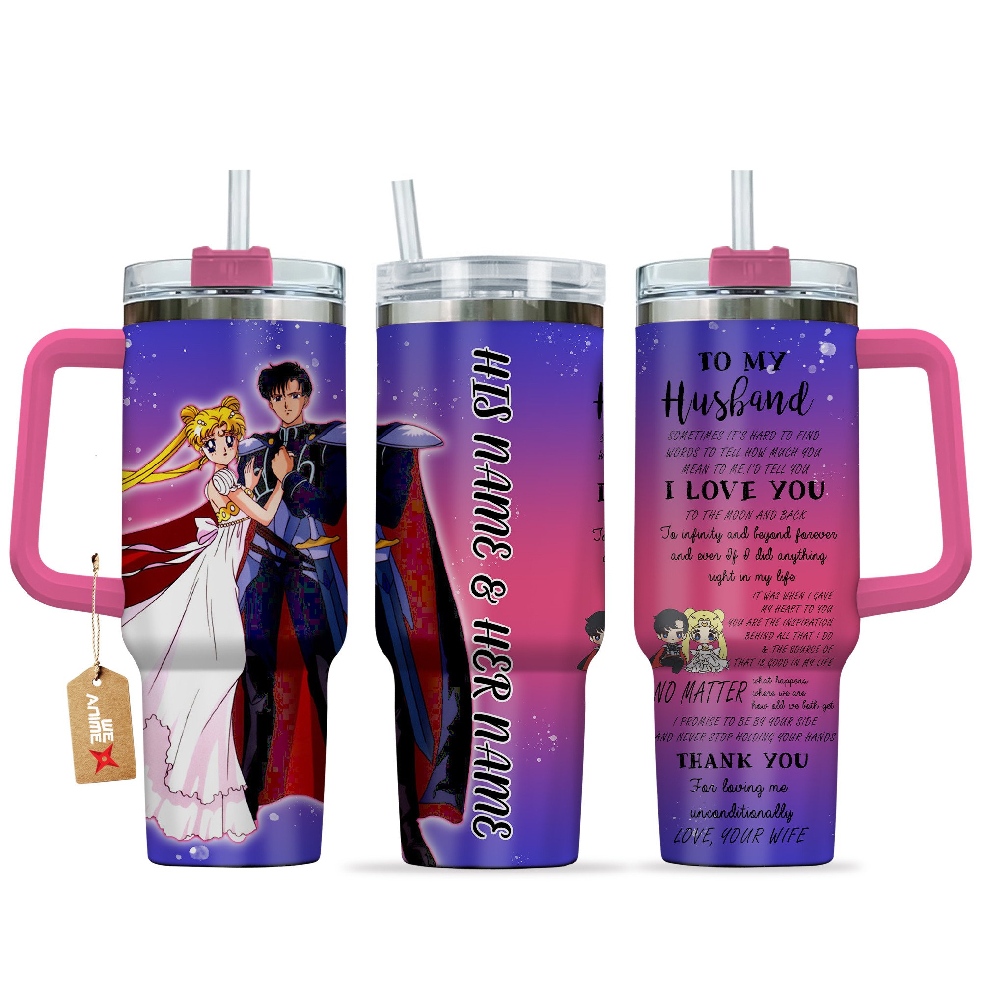 Hydratemerch Texudo Mask & Sailor Moon Sailor Moon Anime Valentine Custom Stanley Quencher 40oz Stainless Steel Tumbler With Handle
