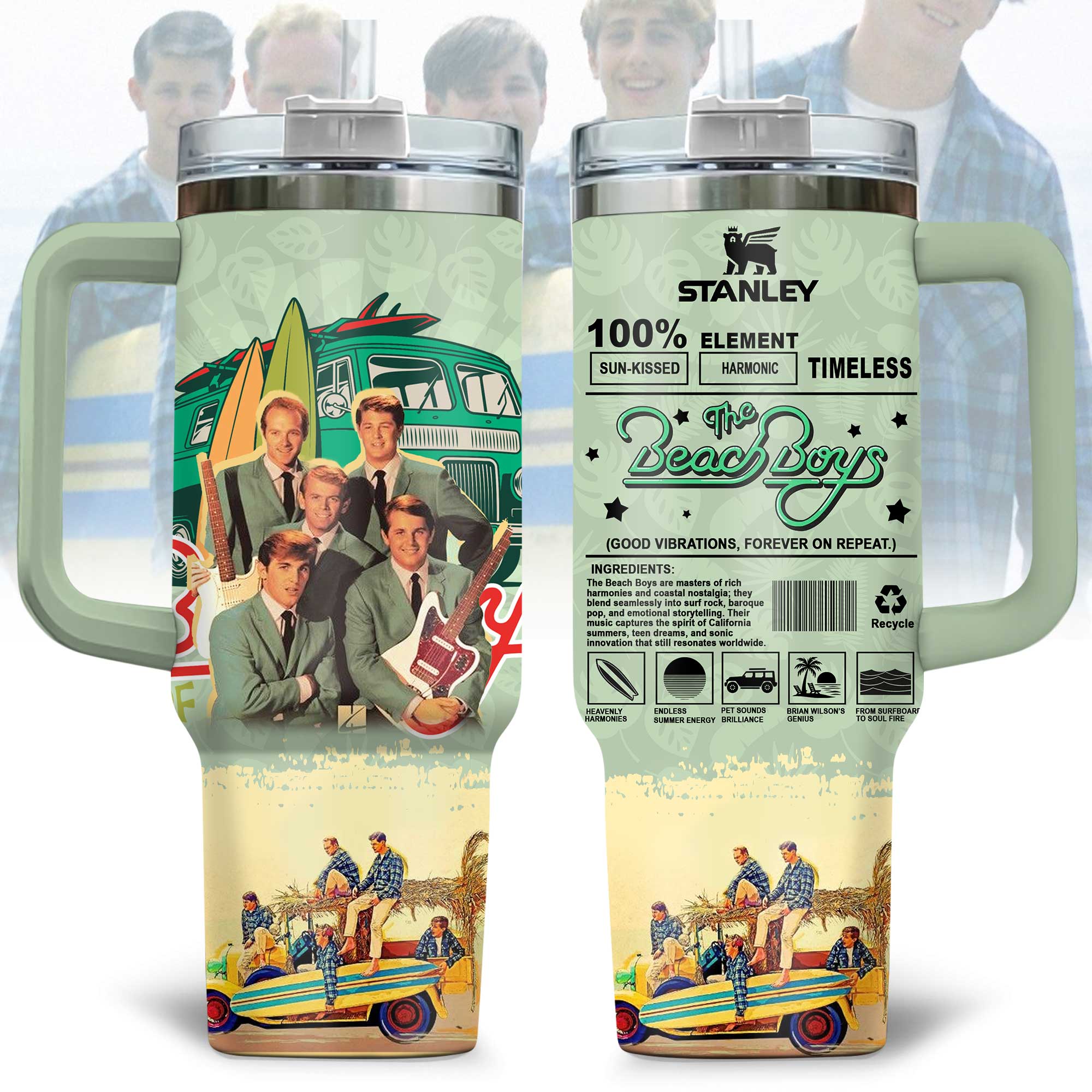 Hydratemerch The Beach Boys Music Custom Stanley Quencher 40oz Stainless Steel Tumbler With Handle
