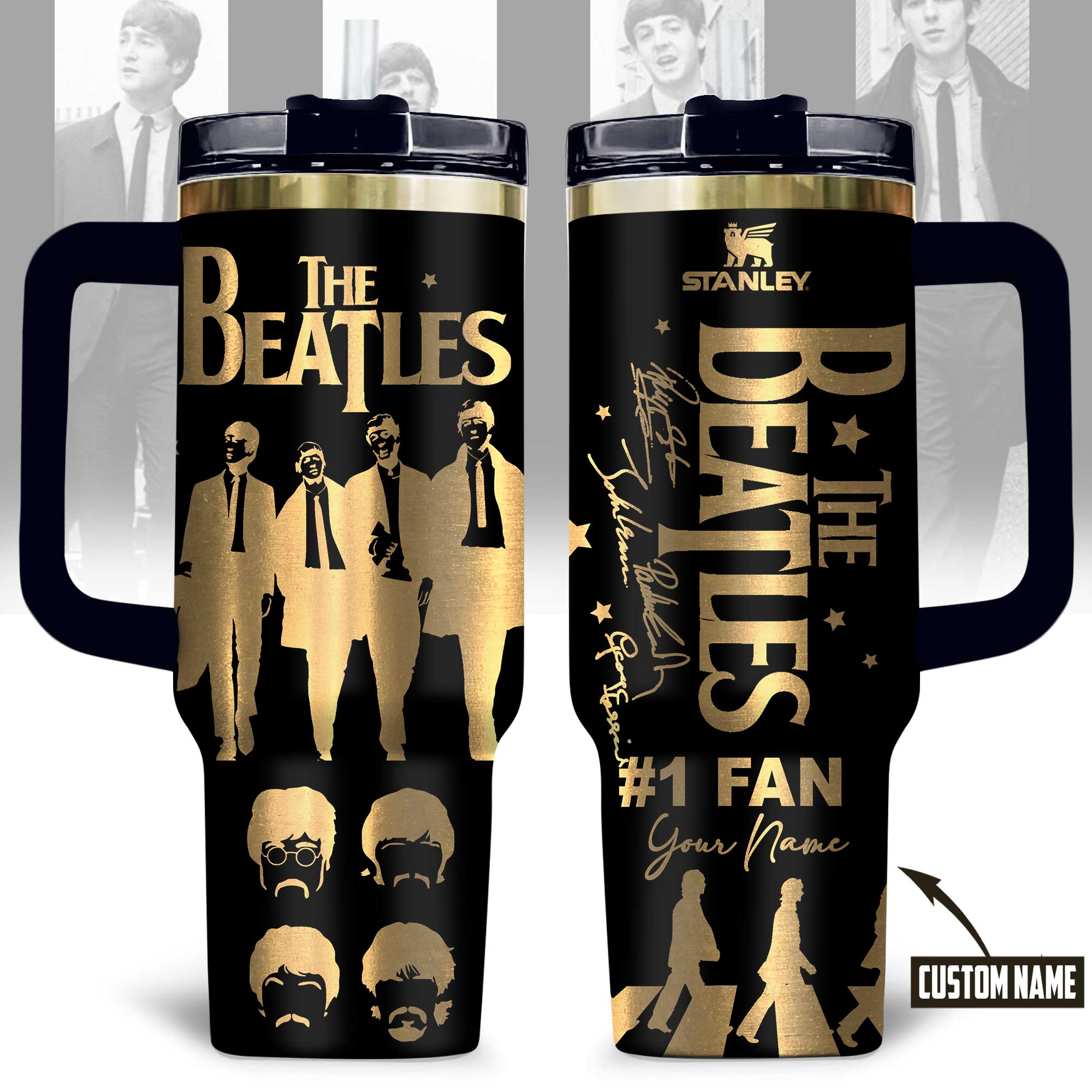 Hydratemerch The Beatles Music Custom Stanley Quencher 40oz Stainless Steel Tumbler With Handle