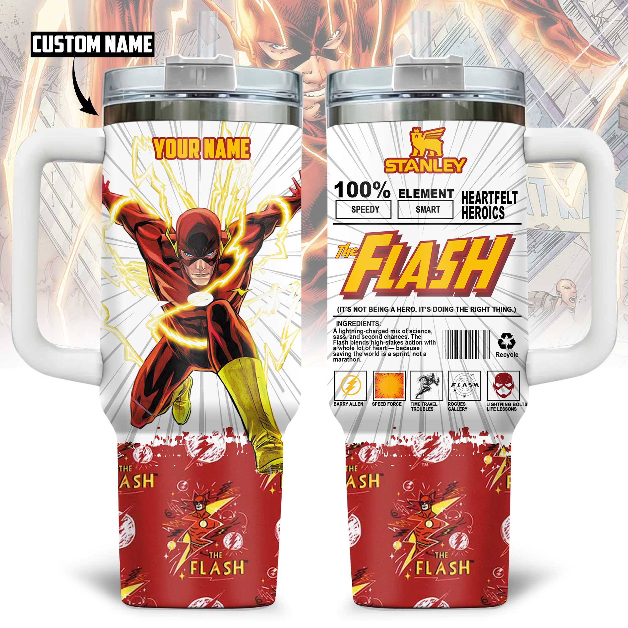 Hydratemerch The Flash Movies Custom Stanley Quencher 40oz Stainless Steel Tumbler With Handle