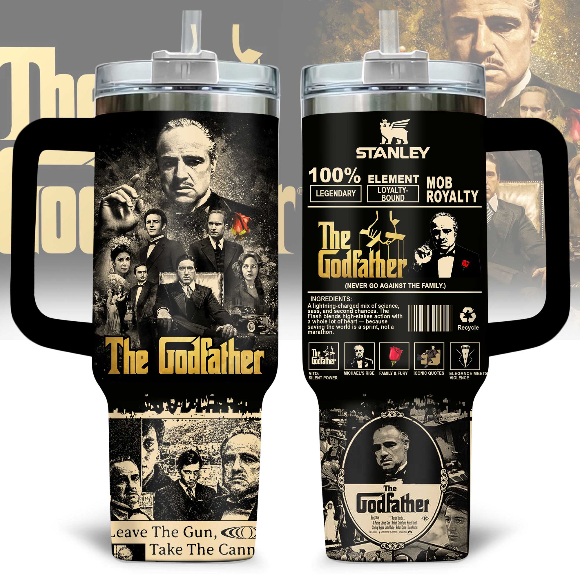Hydratemerch The Godfather Movies Custom Stanley Quencher 40oz Stainless Steel Tumbler With Handle