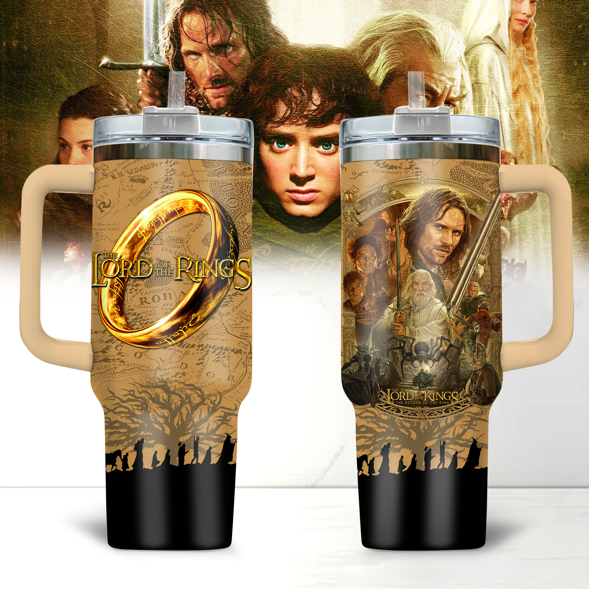 Hydratemerch The Lord Of The Rings Movies Custom Stanley Quencher 40oz Stainless Steel Tumbler With Handle