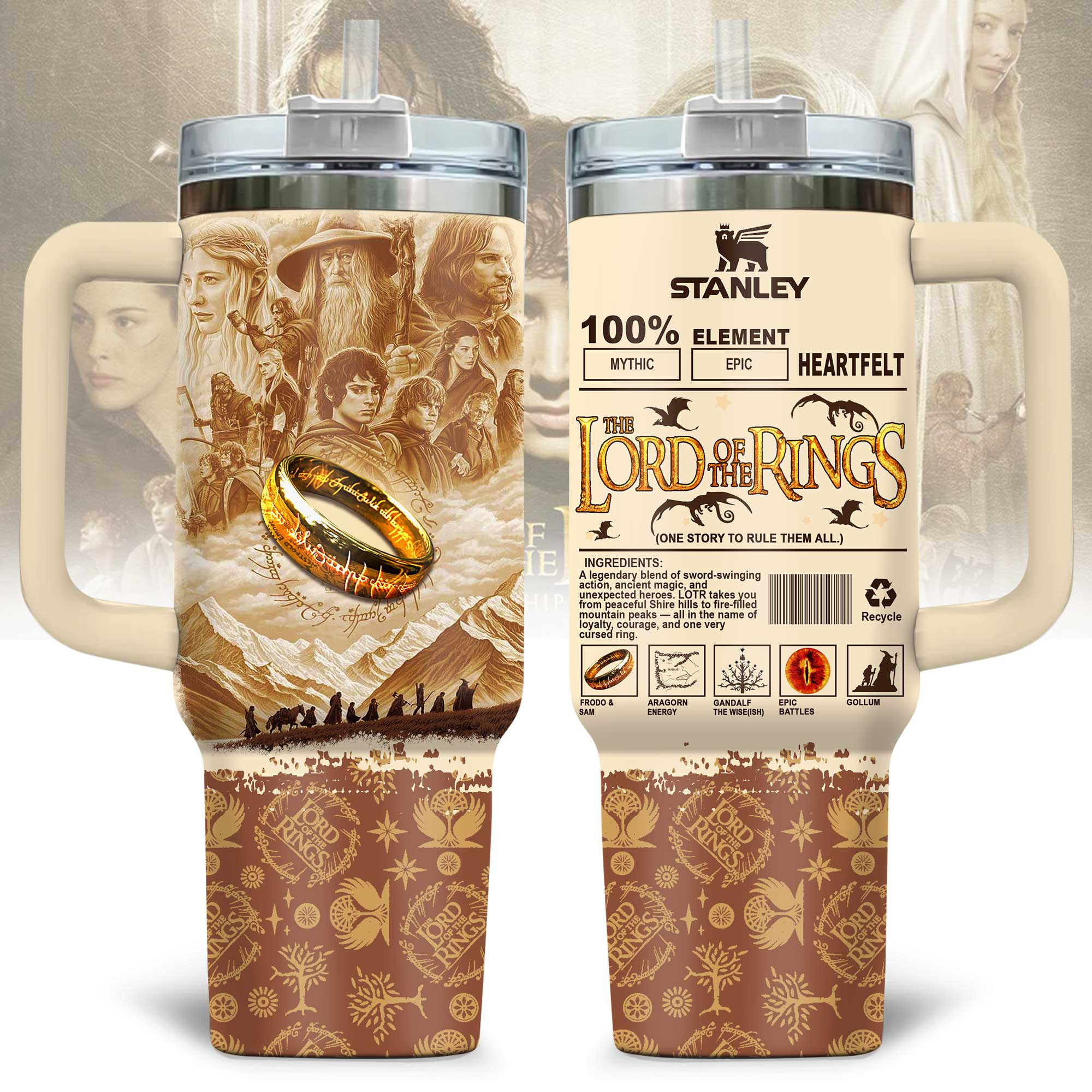 Hydratemerch The Lord Of The Rings Movies Custom Stanley Quencher 40oz Stainless Steel Tumbler With Handle
