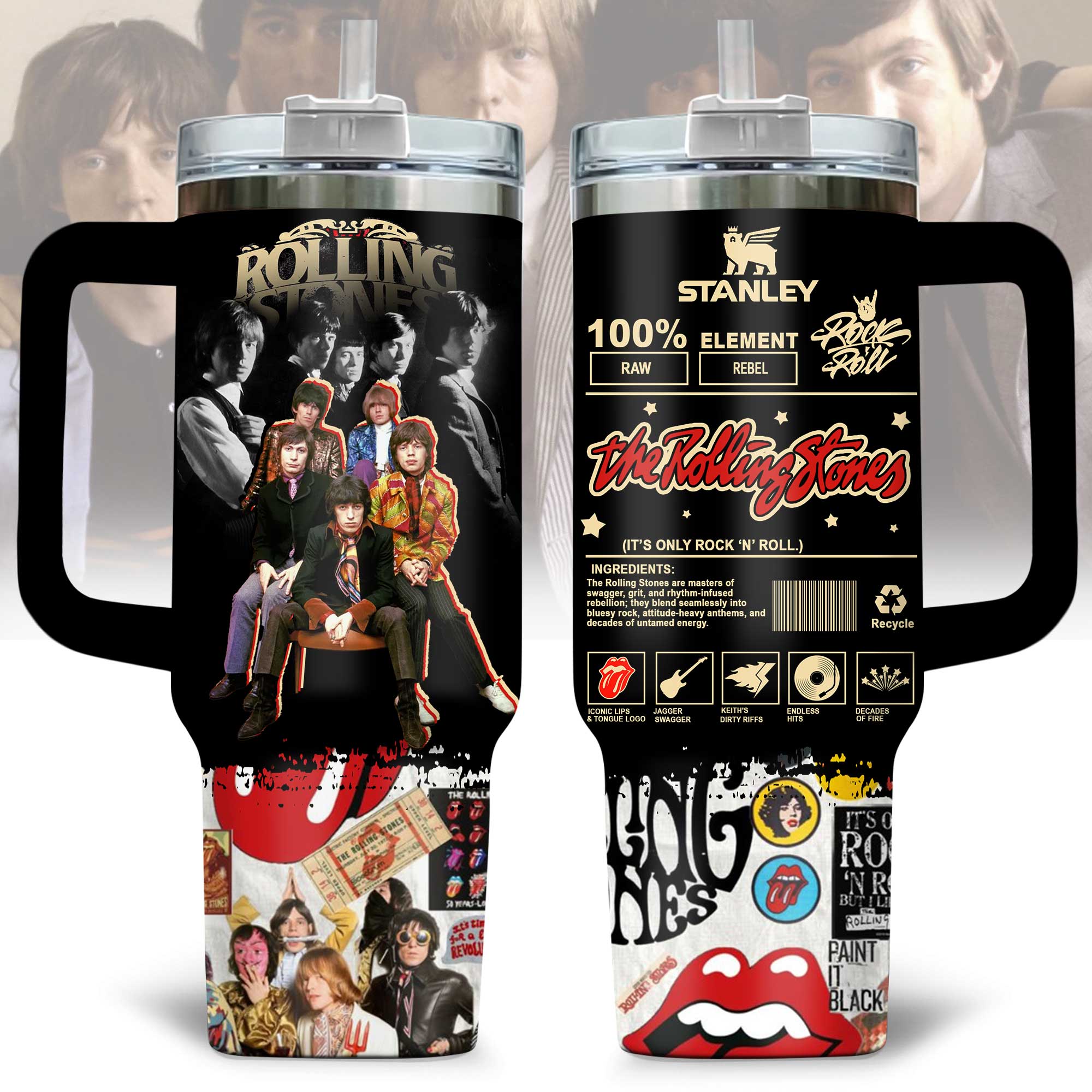 Hydratemerch The Rolling Stones Music Custom Stanley Quencher 40oz Stainless Steel Tumbler With Handle