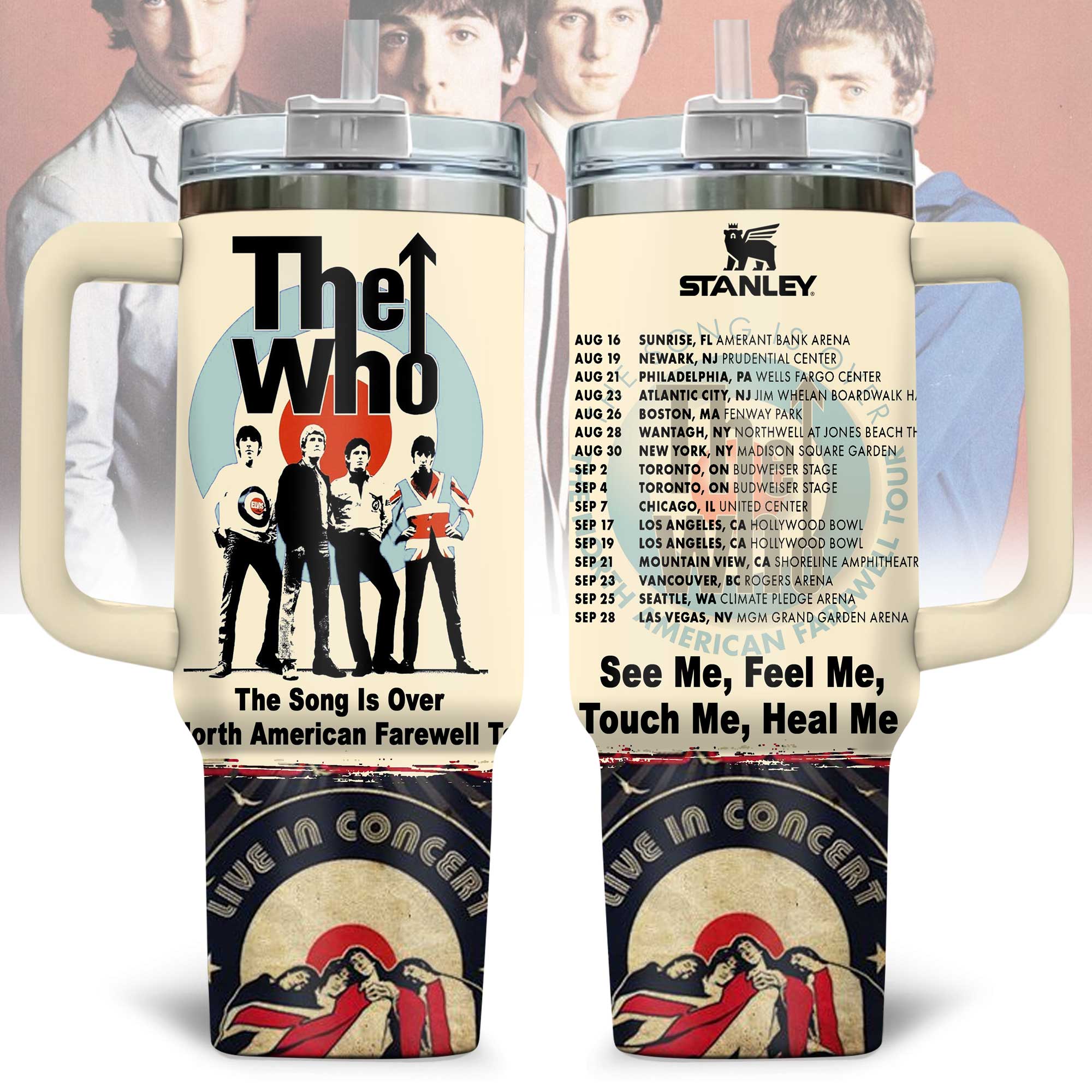 Hydratemerch The Who Music Custom Stanley Quencher 40oz Stainless Steel Tumbler With Handle