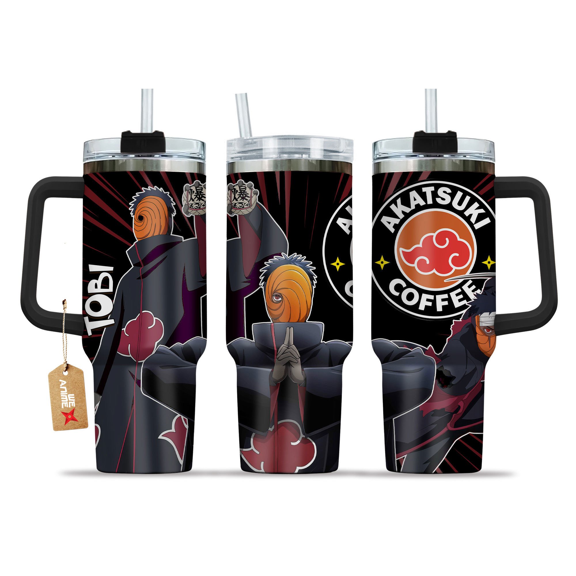 Hydratemerch Tobi Naruto Anime Custom Stanley Quencher 40oz Stainless Steel Tumbler With Handle