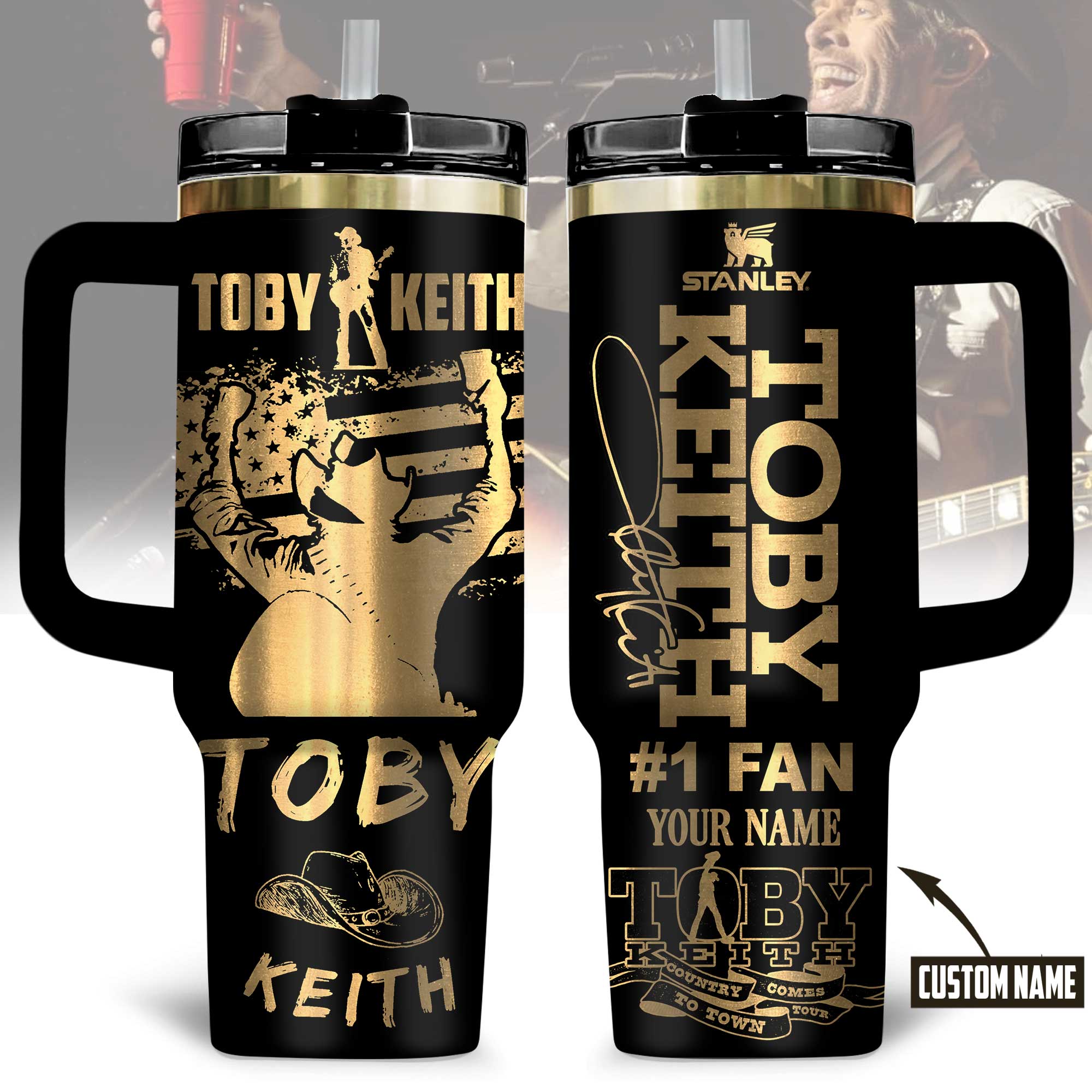 Hydratemerch Toby Keith Music Custom Stanley Quencher 40oz Stainless Steel Tumbler With Handle