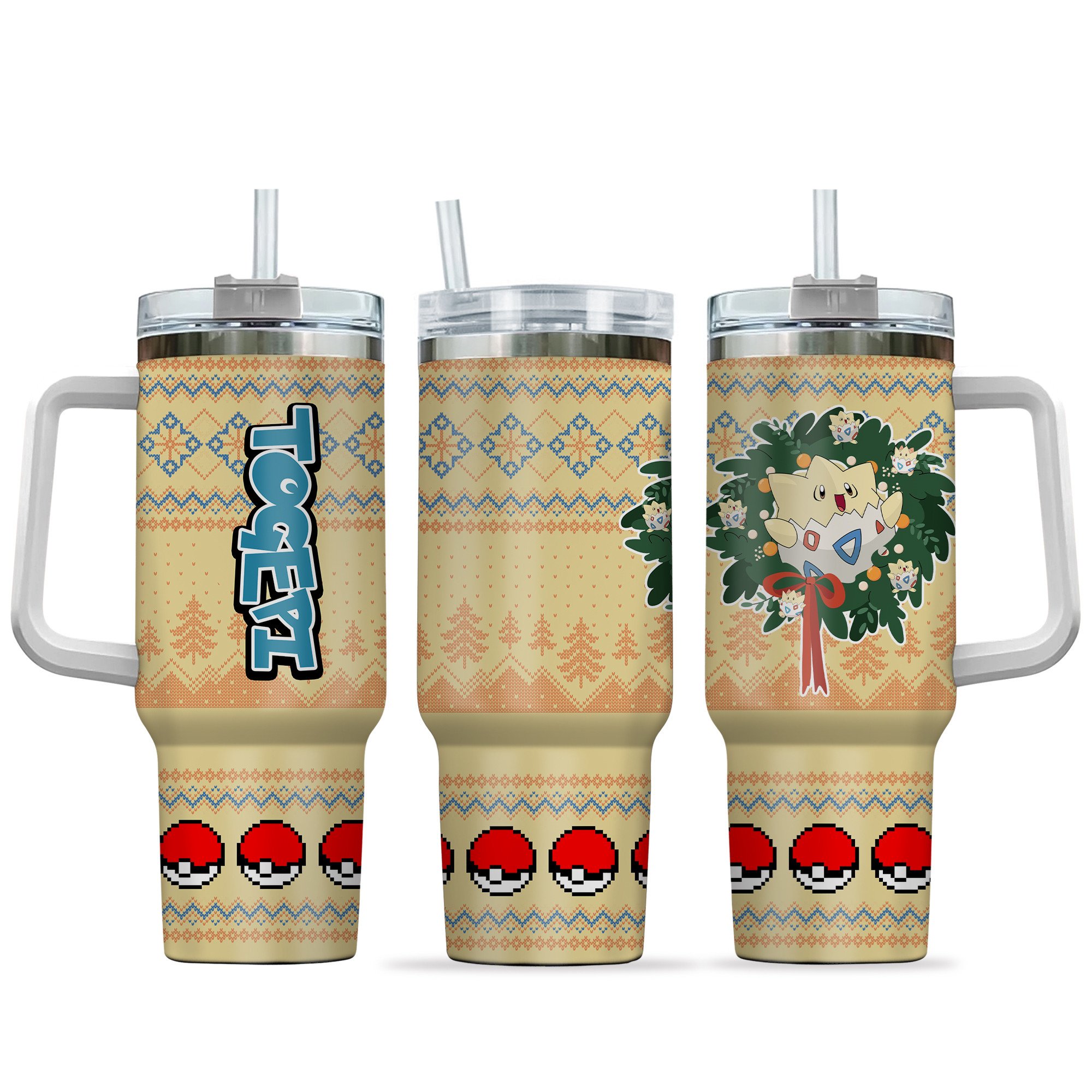 Hydratemerch Togepi Pokemon Anime Custom Stanley Quencher 40oz Stainless Steel Tumbler With Handle