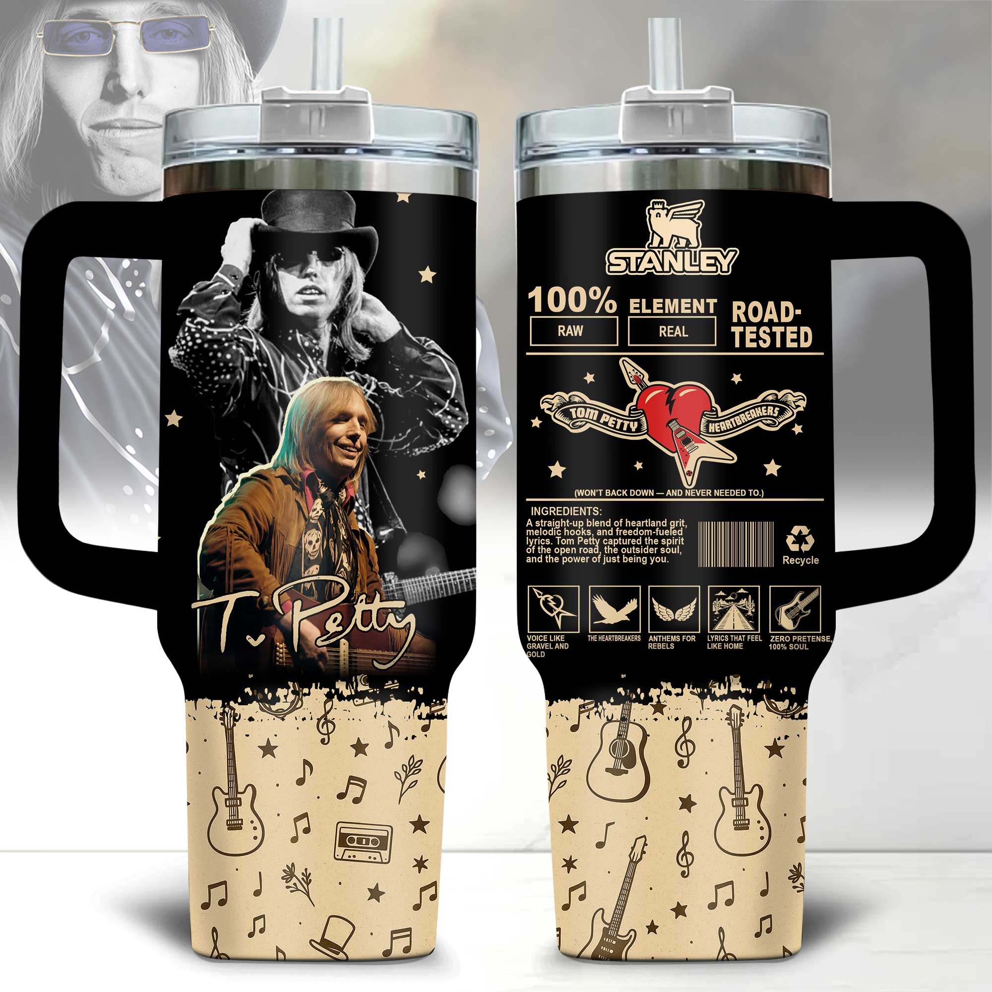 Hydratemerch Tom Petty Music Custom Stanley Quencher 40oz Stainless Steel Tumbler With Handle