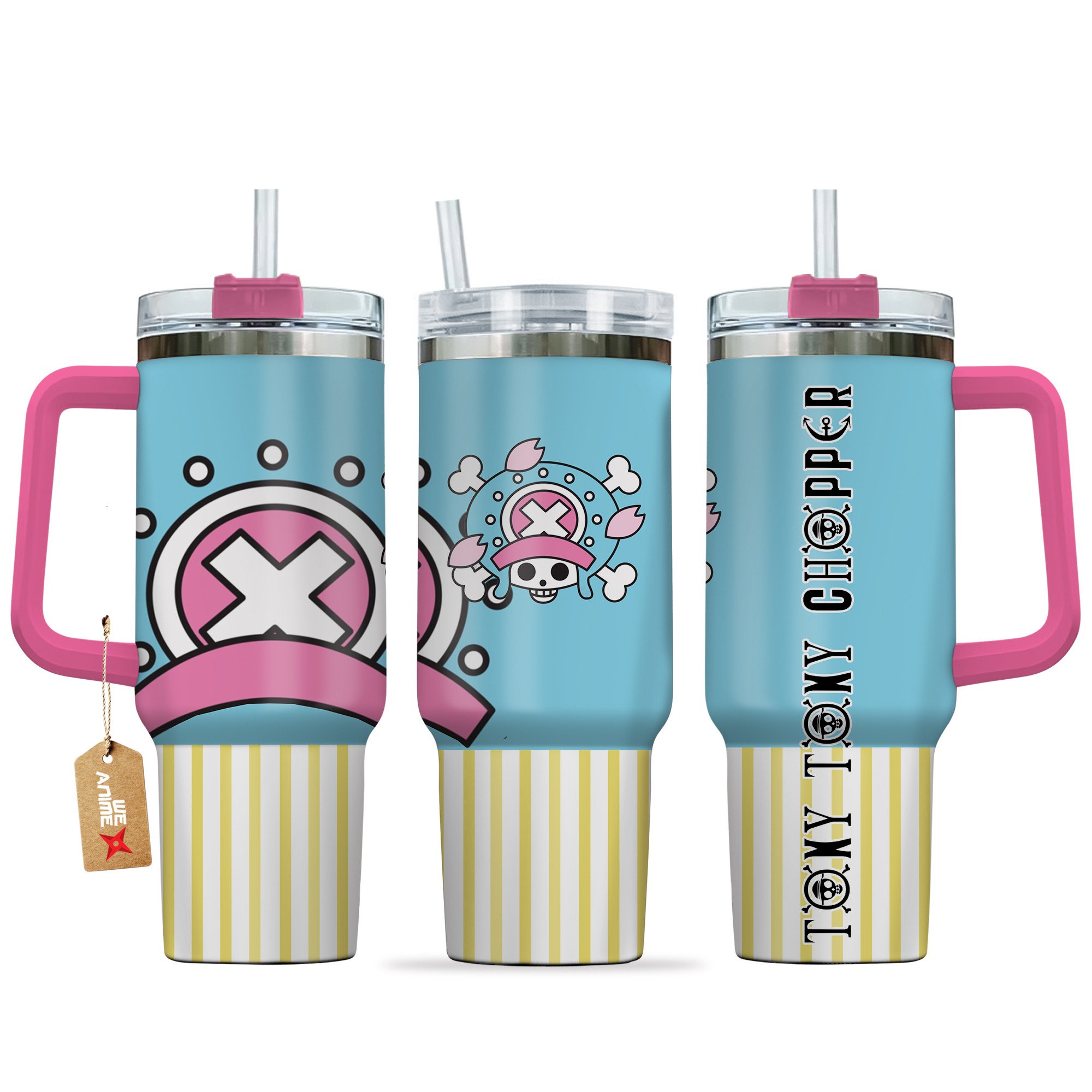 Hydratemerch Tony Tony Chopper One Piece Anime Custom Stanley Quencher 40oz Stainless Steel Tumbler With Handle