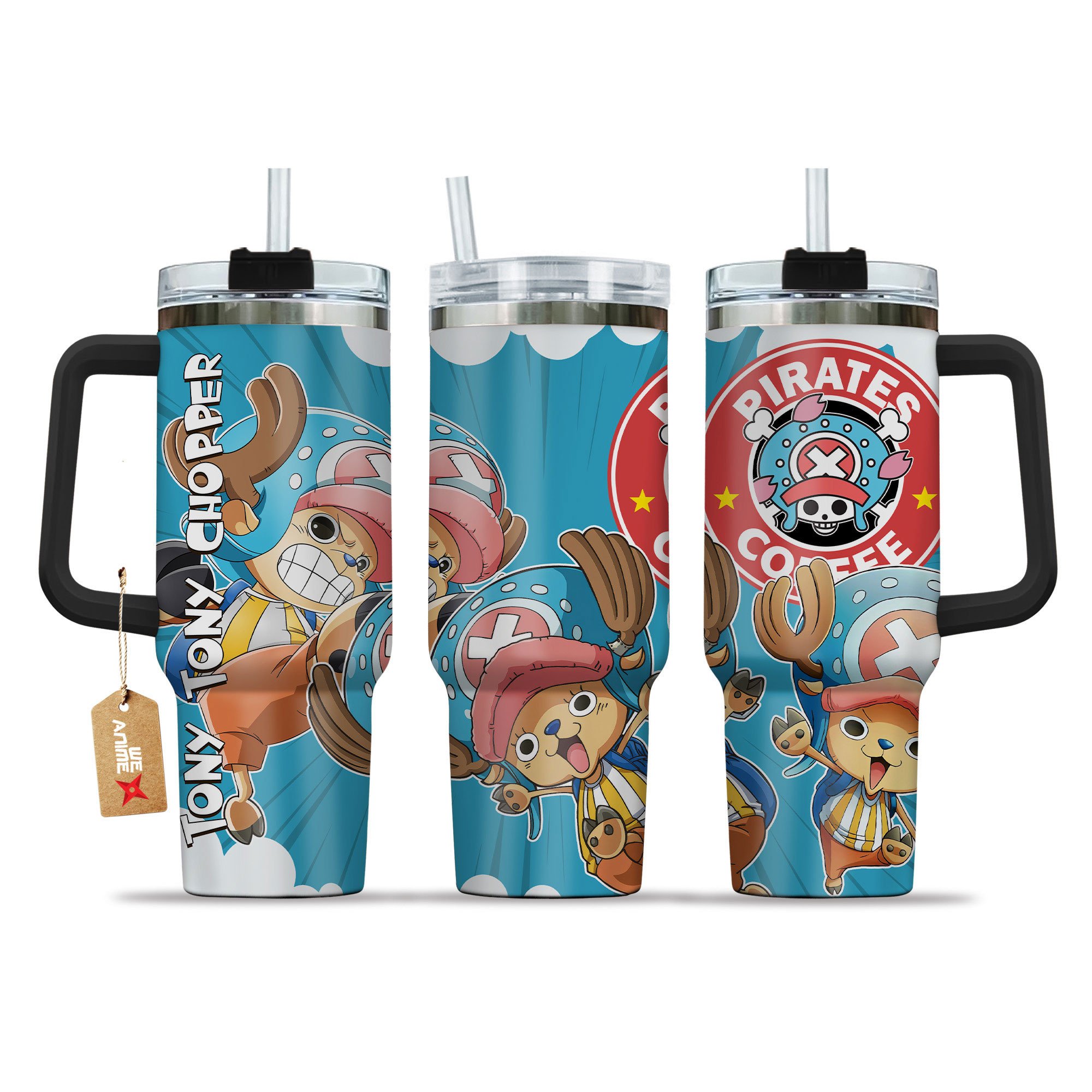 Hydratemerch Tony Tony Chopper One Piece Anime Custom Stanley Quencher 40oz Stainless Steel Tumbler With Handle