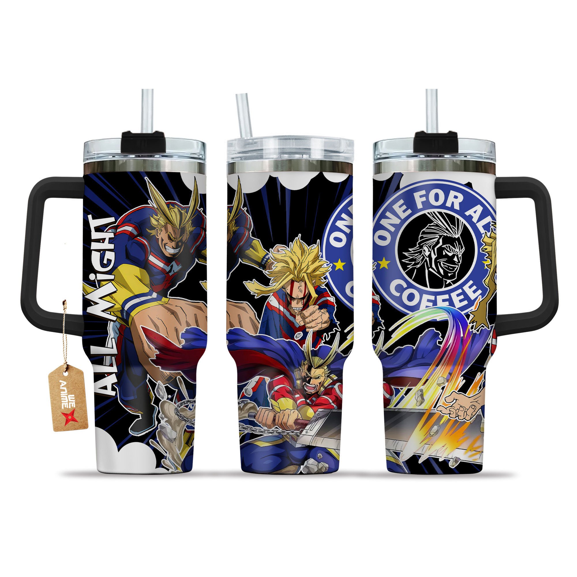 Hydratemerch Toshinori Yagi (All Might) My Hero Academia Anime Custom Stanley Quencher 40oz Stainless Steel Tumbler With Handle