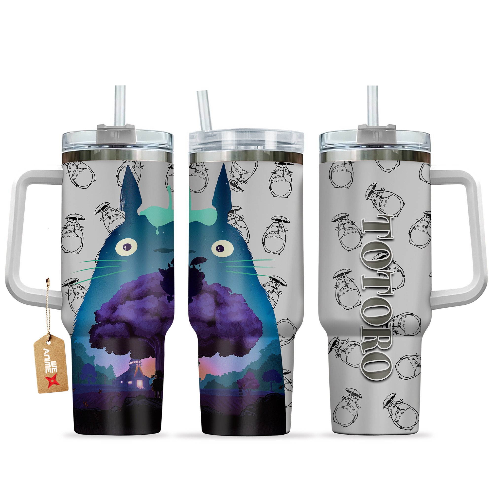 Hydratemerch Totoro My Neighbor Totoro Anime Custom Stanley Quencher 40oz Stainless Steel Tumbler With Handle
