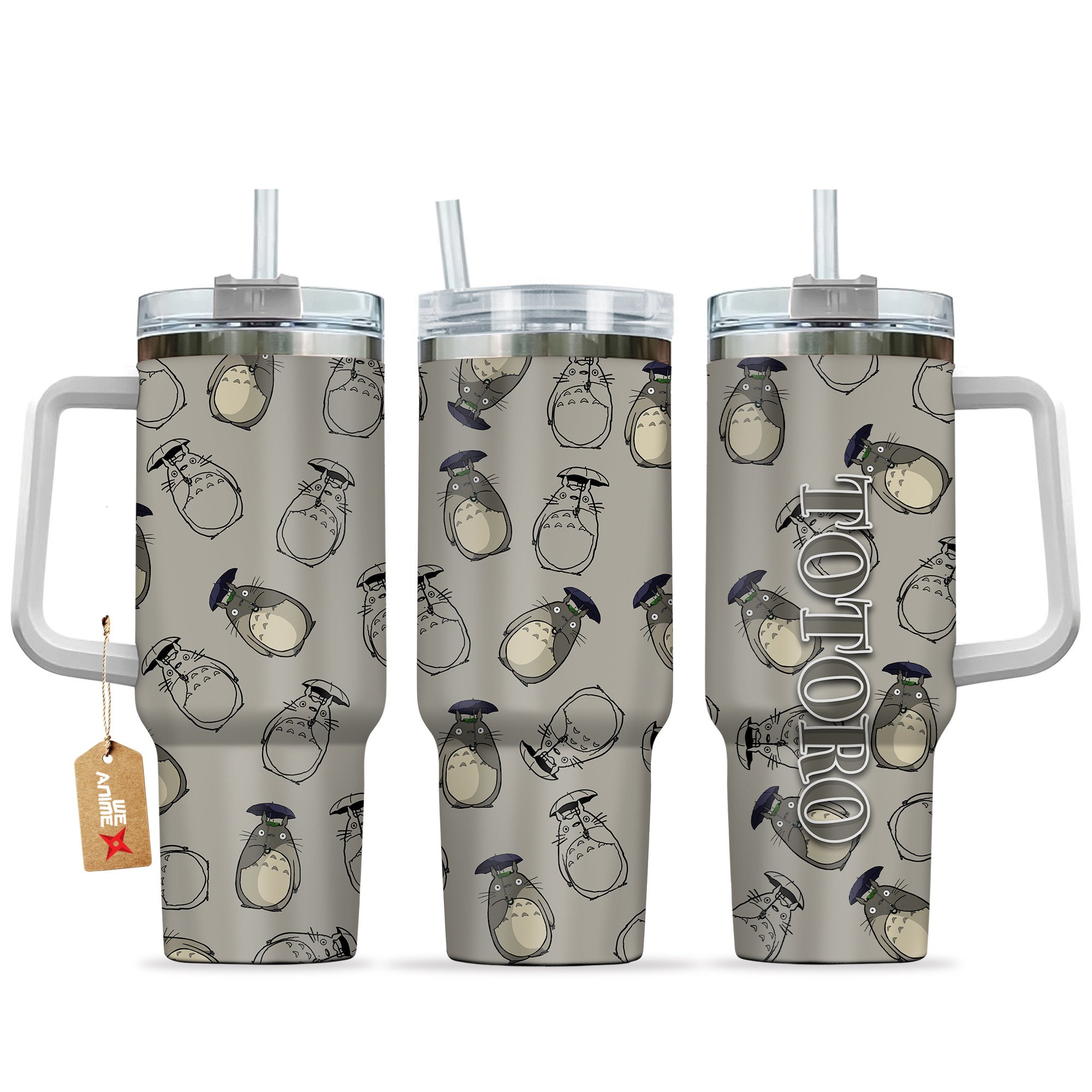 Hydratemerch Totoro My Neighbor Totoro Anime Custom Stanley Quencher 40oz Stainless Steel Tumbler With Handle