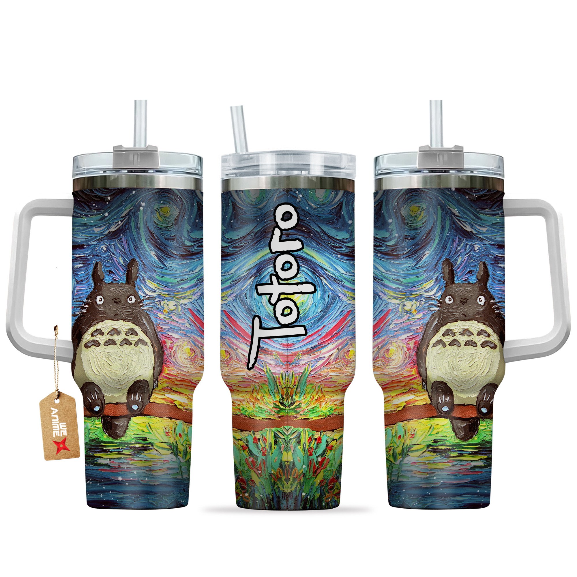 Hydratemerch Totoro My Neighbor Totoro Anime Custom Stanley Quencher 40oz Stainless Steel Tumbler With Handle