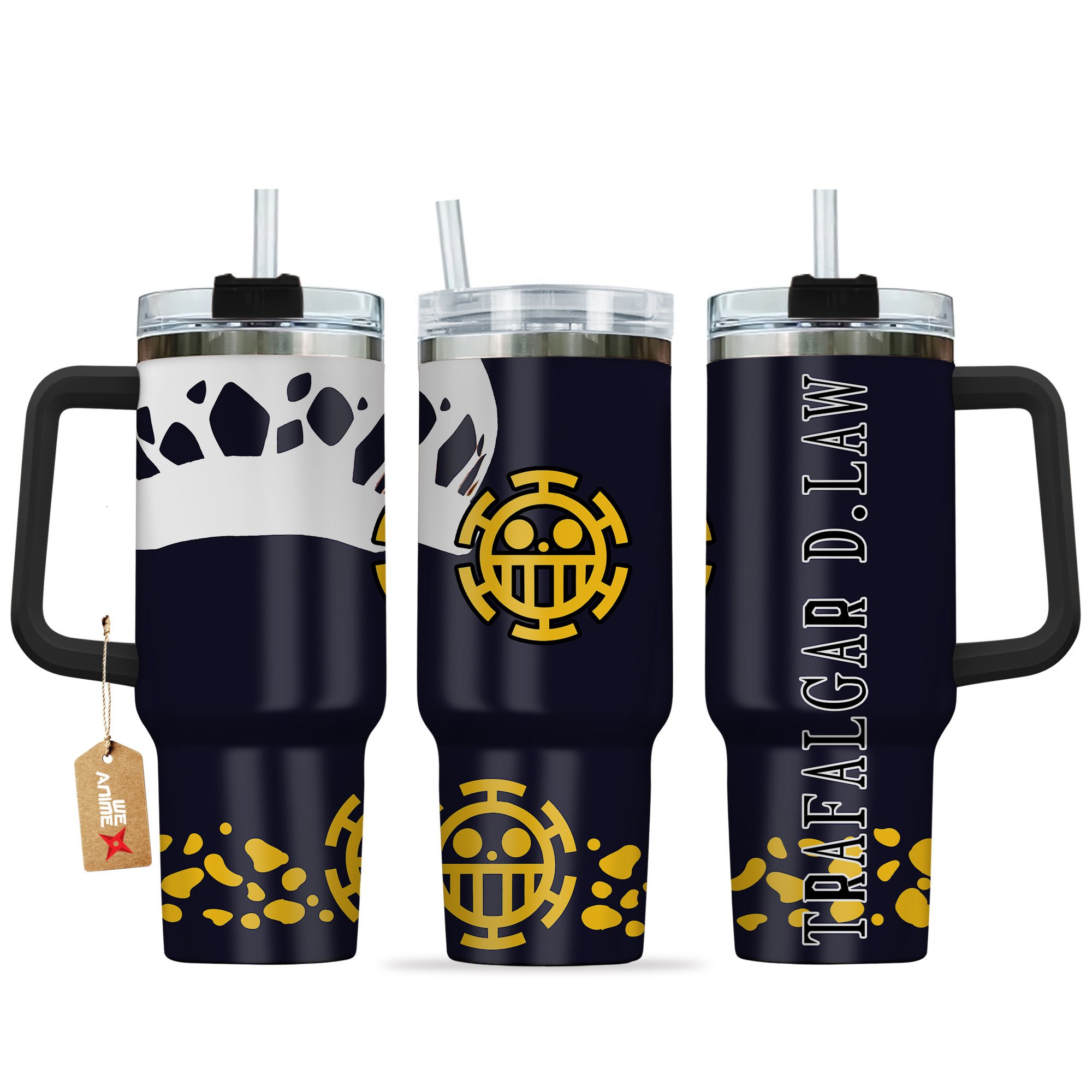 Hydratemerch Trafalgar D. Law One Piece Anime Custom Stanley Quencher 40oz Stainless Steel Tumbler With Handle