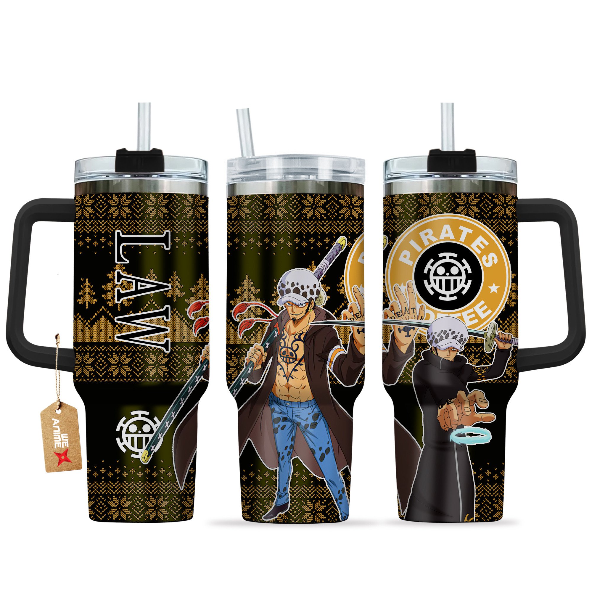 Hydratemerch Trafalgar D. Law One Piece Anime Custom Stanley Quencher 40oz Stainless Steel Tumbler With Handle