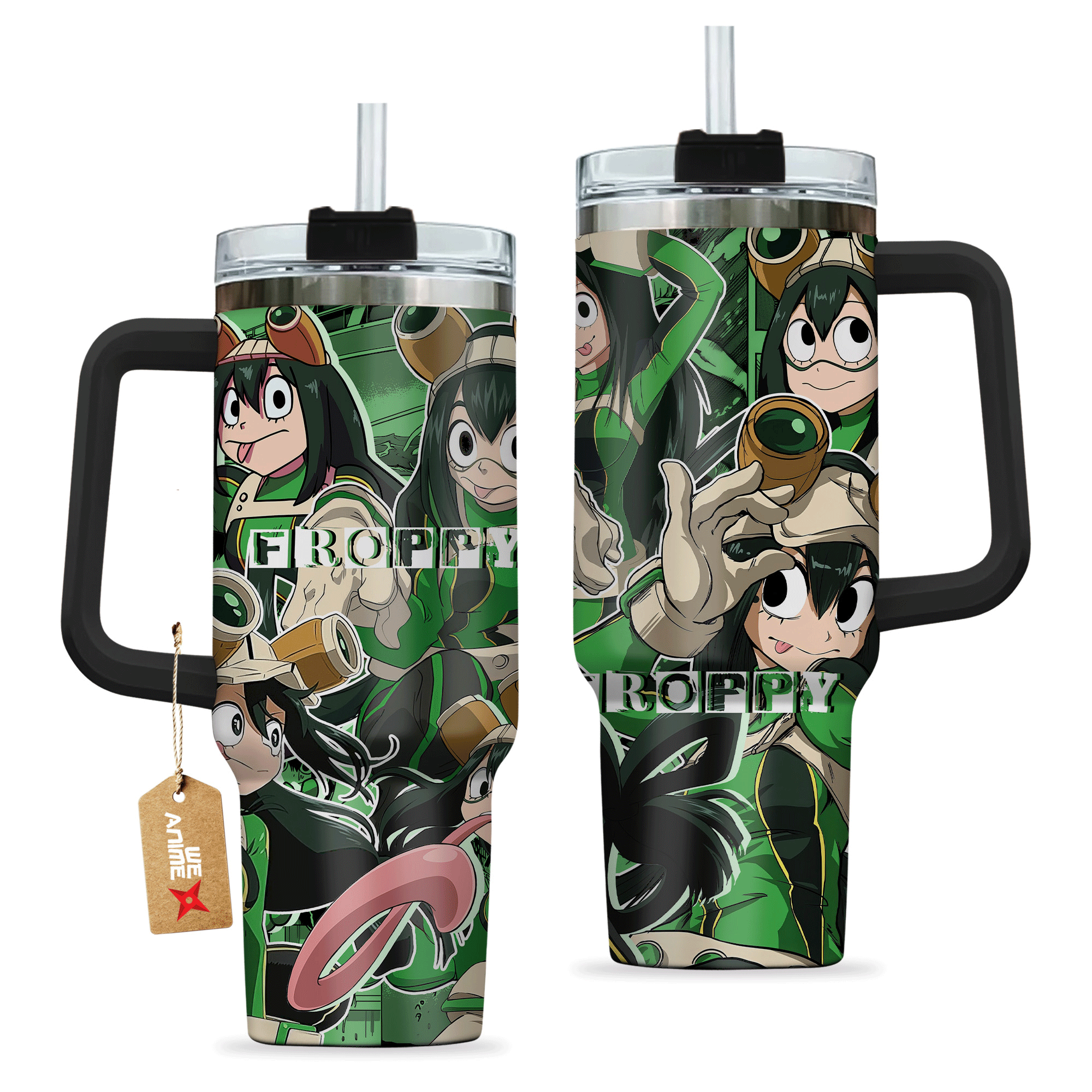 Hydratemerch Tsuyu Asui Froppy My Hero Academia Anime Custom Stanley Quencher 40oz Stainless Steel Tumbler With Handle