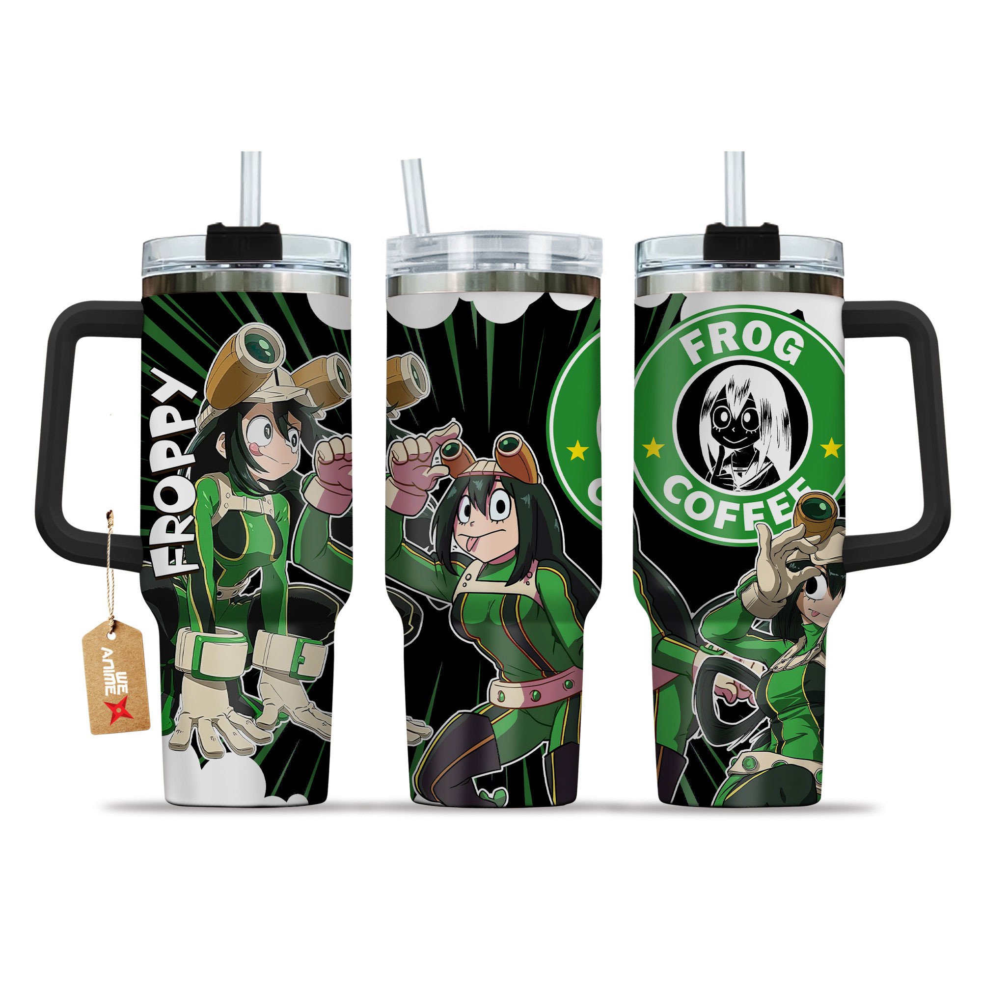 Hydratemerch Tsuyu Asui (Froppy) My Hero Academia Anime Custom Stanley Quencher 40oz Stainless Steel Tumbler With Handle