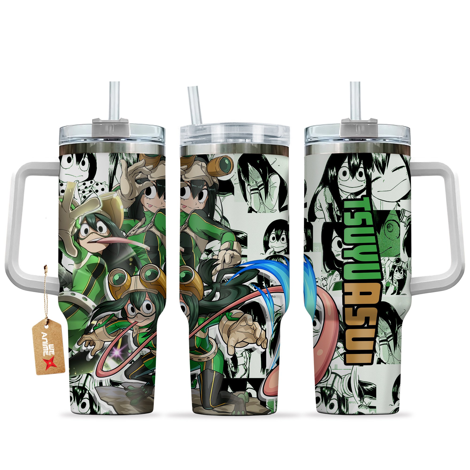 Hydratemerch Tsuyu Asui (Froppy) My Hero Academia Anime Custom Stanley Quencher 40oz Stainless Steel Tumbler With Handle