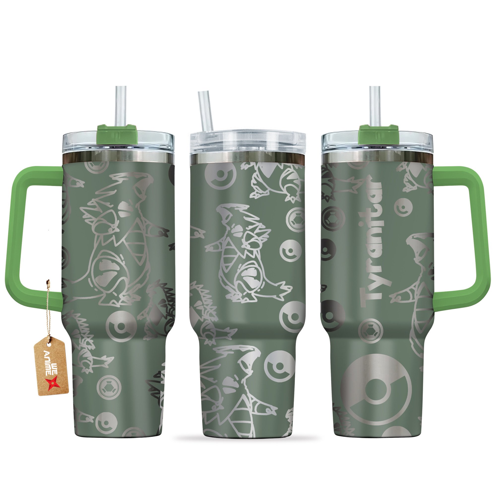 Hydratemerch Tyranitar Pokemon Anime Custom Stanley Quencher 40oz Stainless Steel Tumbler With Handle