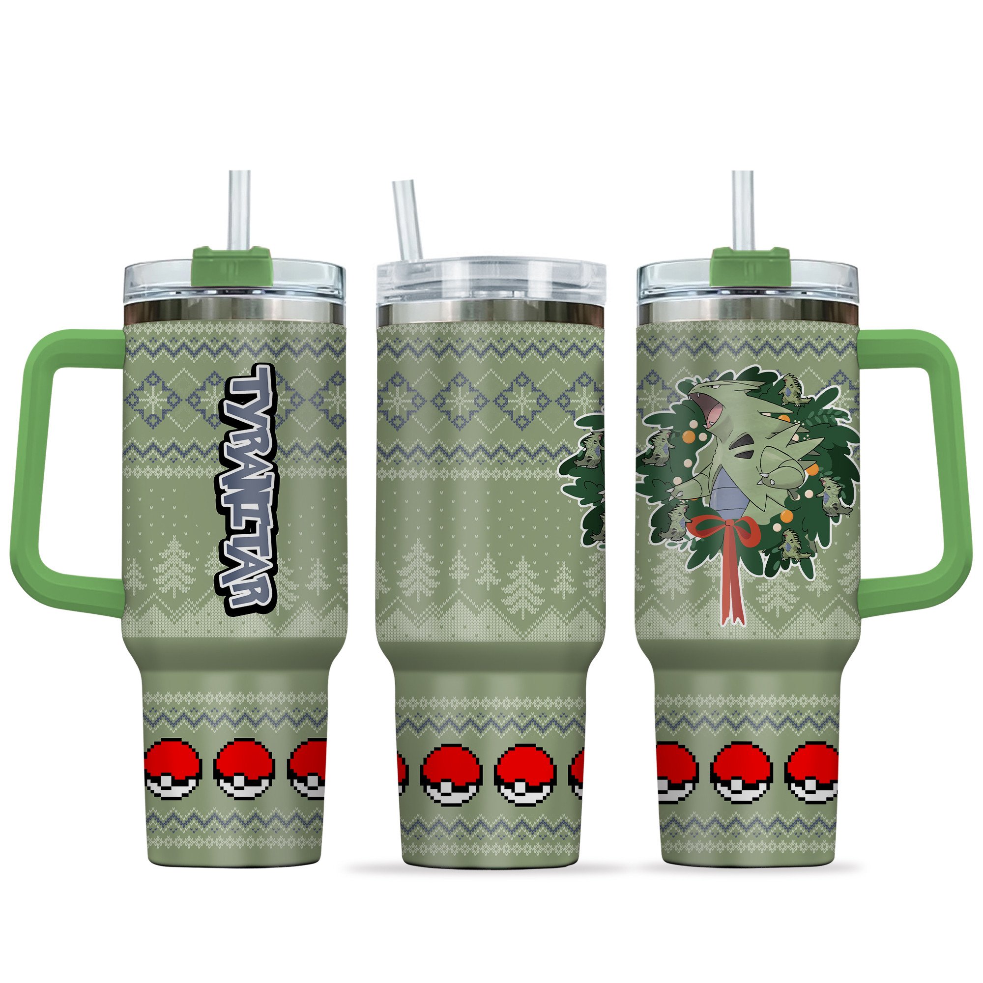 Hydratemerch Tyranitar Pokemon Anime Custom Stanley Quencher 40oz Stainless Steel Tumbler With Handle