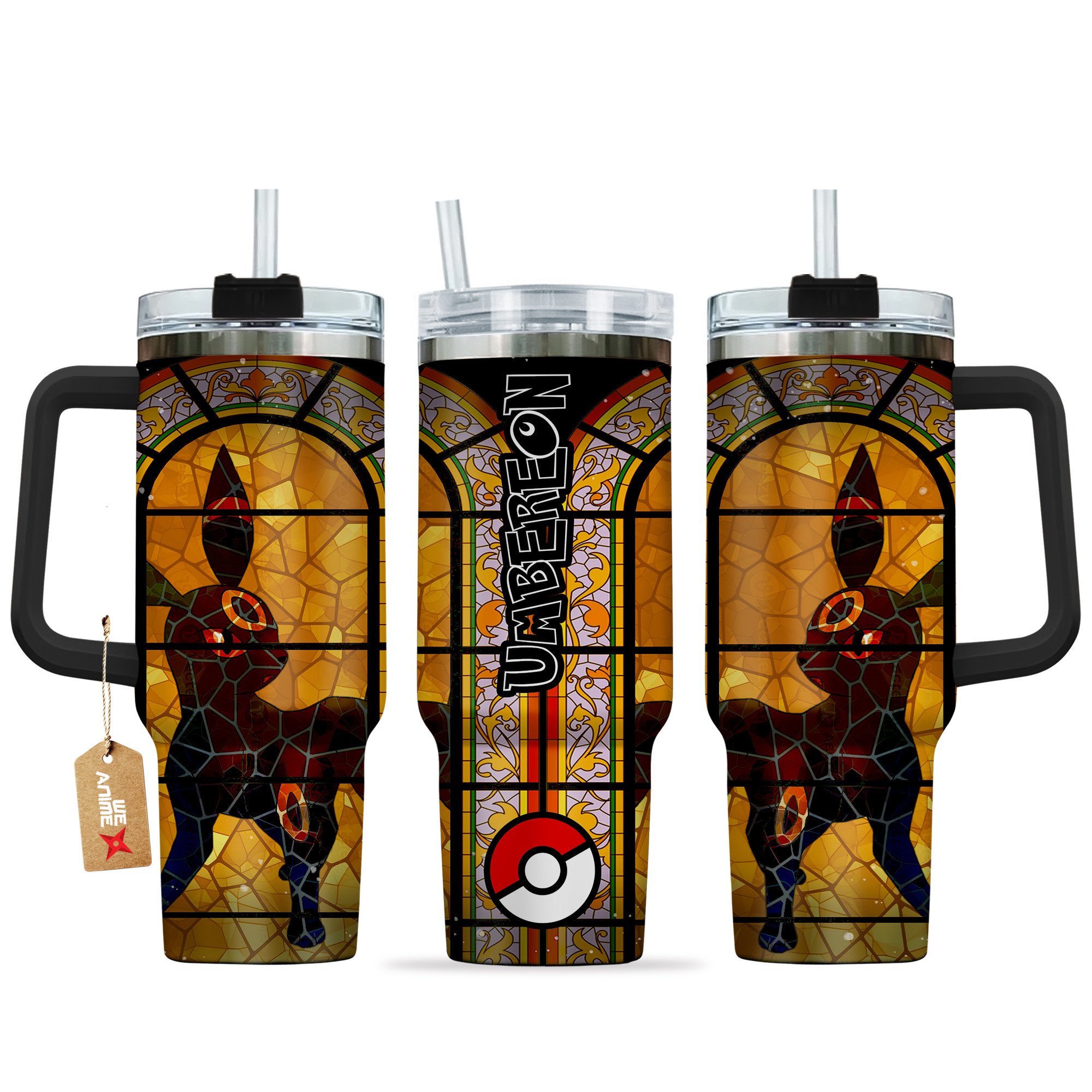 Hydratemerch Umbreon Pokemon Anime Custom Stanley Quencher 40oz Stainless Steel Tumbler With Handle